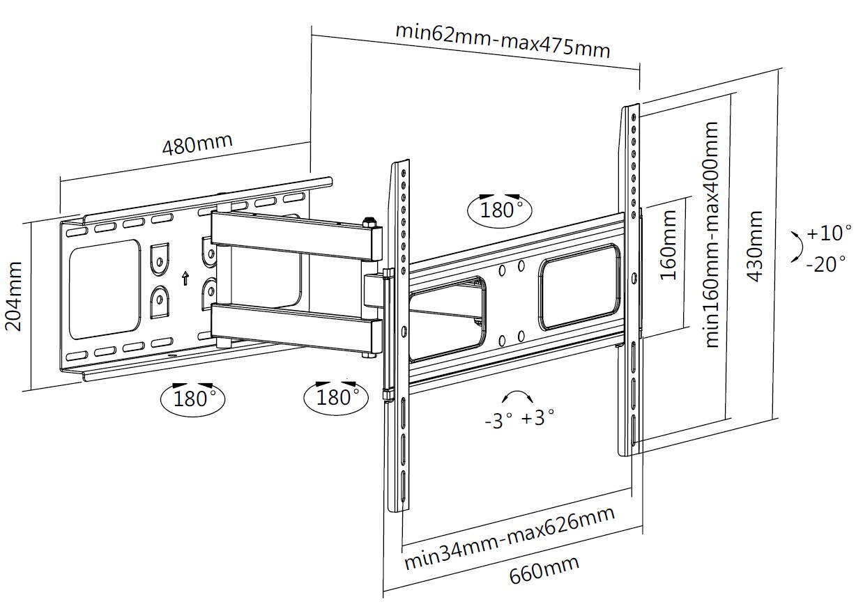 EQUIP 650316 37"-70” voll bewegliche TV-Wandhalterung