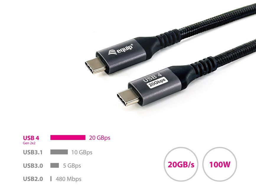 EQUIP 128382 USB4 Gen 2x2 C-auf-C-Kabel, M/M, 2.0 m, PD 100W, 4K/60Hz, 20Gbps