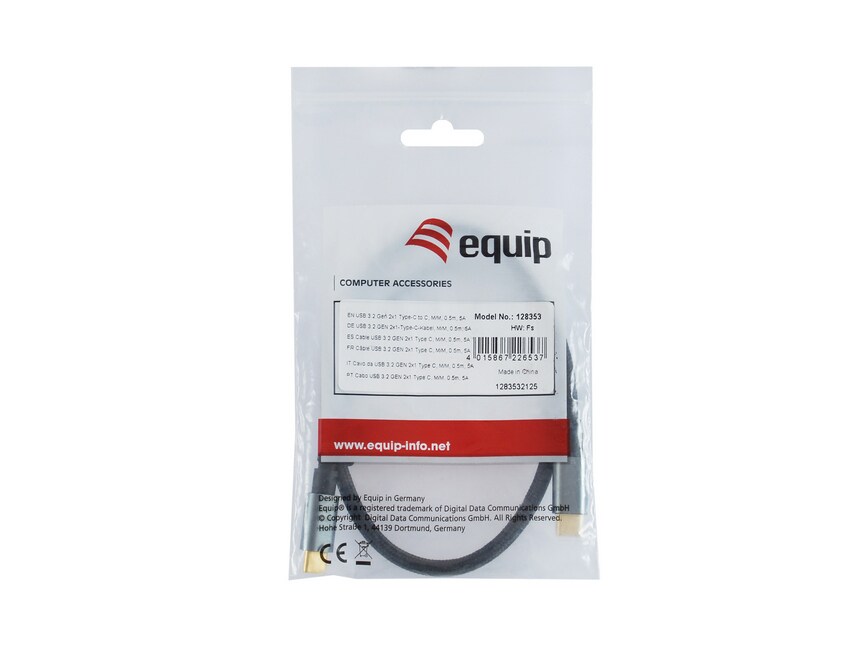 EQUIP 128353 USB 3.2 Gen 2 C auf C Kabel 0.5m, PD100W 4K/60Hz 10Gbps Schwarz