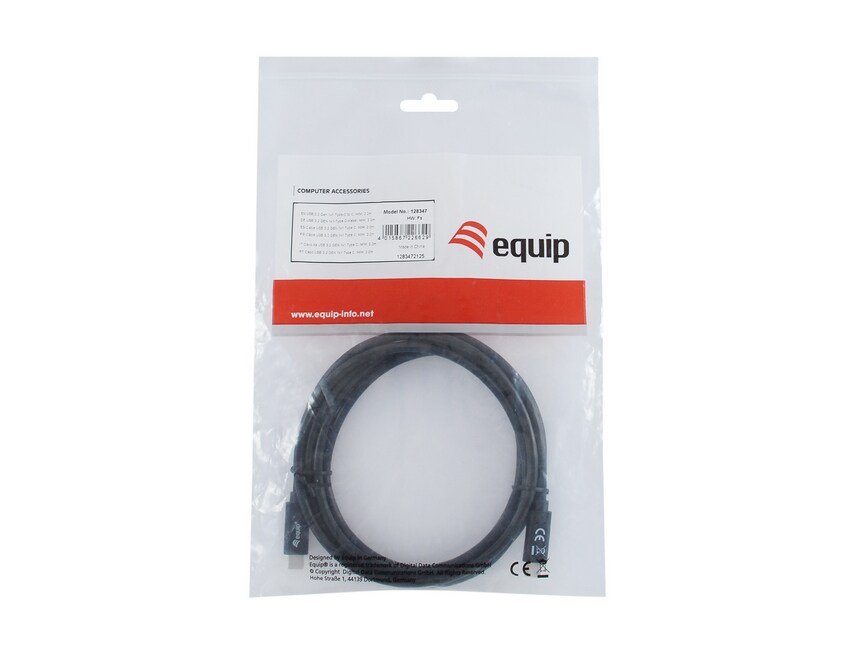 EQUIP 128347 USB 3.2 Gen 1 C auf C Kabel, M/M, 2.0m, PD 60W, 5Gbps, Schwarz