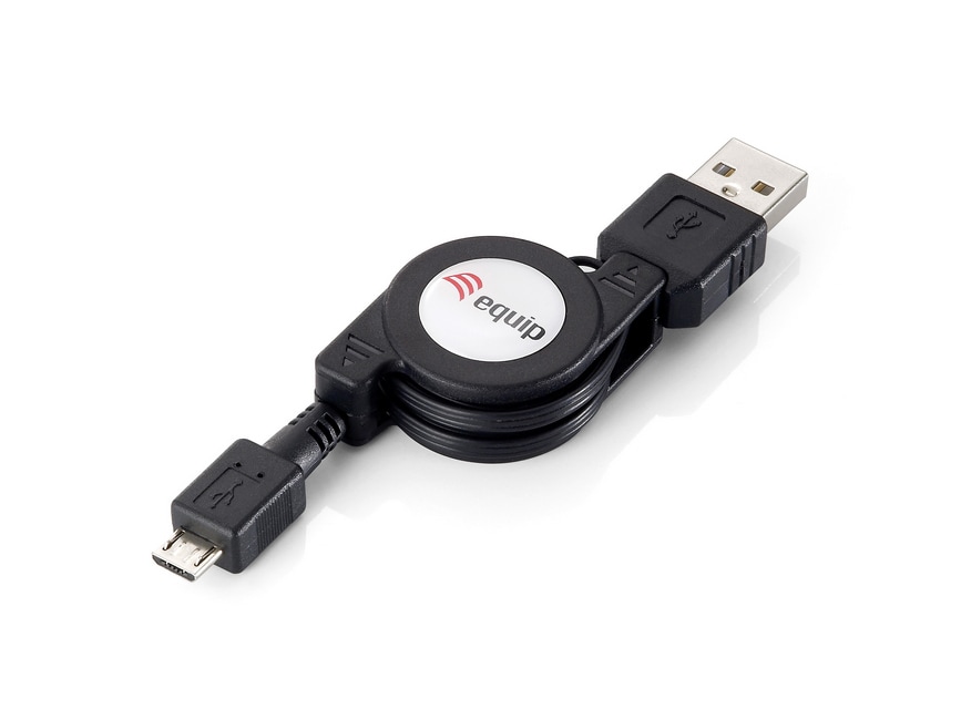 EQUIP 128595 USB 2.0 A to Micro-B ausziehbares Kabel, 1.0m , Schwarz