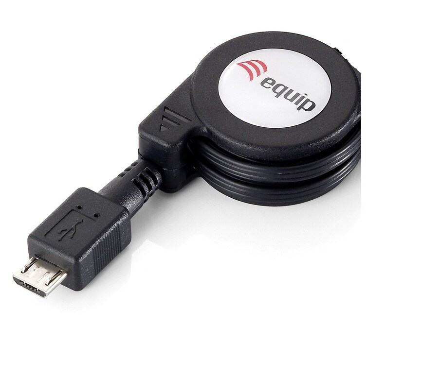 EQUIP 128595 USB 2.0 A to Micro-B ausziehbares Kabel, 1.0m , Schwarz