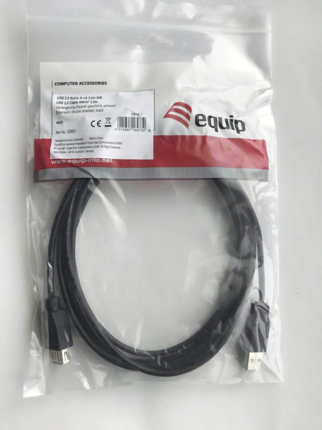 EQUIP 128852 USB 2.0 A auf A Verlängerungskabel 5.0m , Schwarz