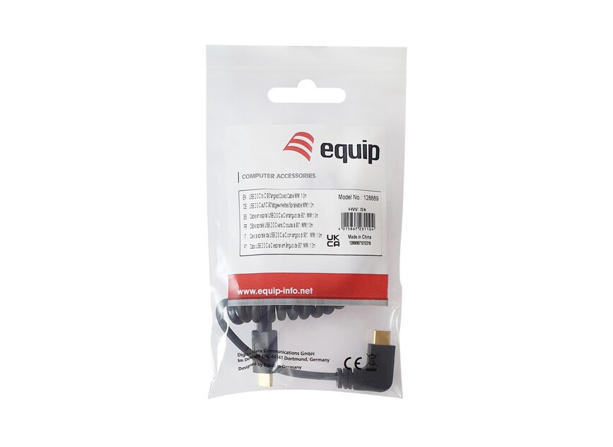 EQUIP 128889 USB 2.0 C auf C 90° abgewinkeltes Spiralkabel, St./St., 1,0 m