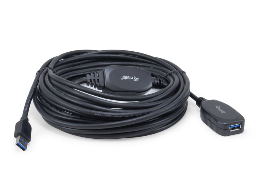 EQUIP 133347 Aktive USB 3.0 Verlängerungskabel, M/F, 10m, 5Gbps, Schwarz