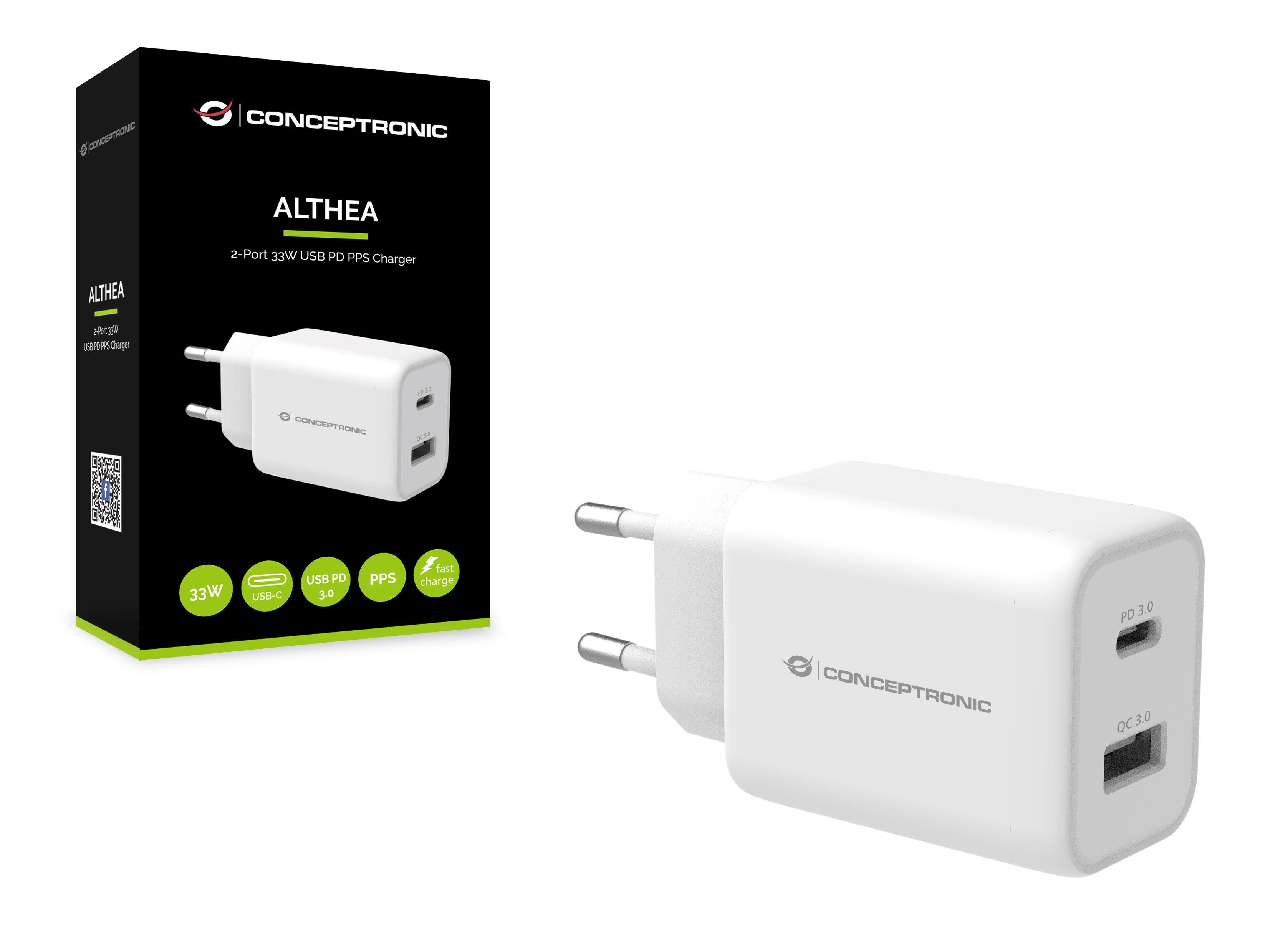 Conceptronic ALTHEA11W 2-Port 33W USB PD-PPS-Ladegerät, QC 3.0