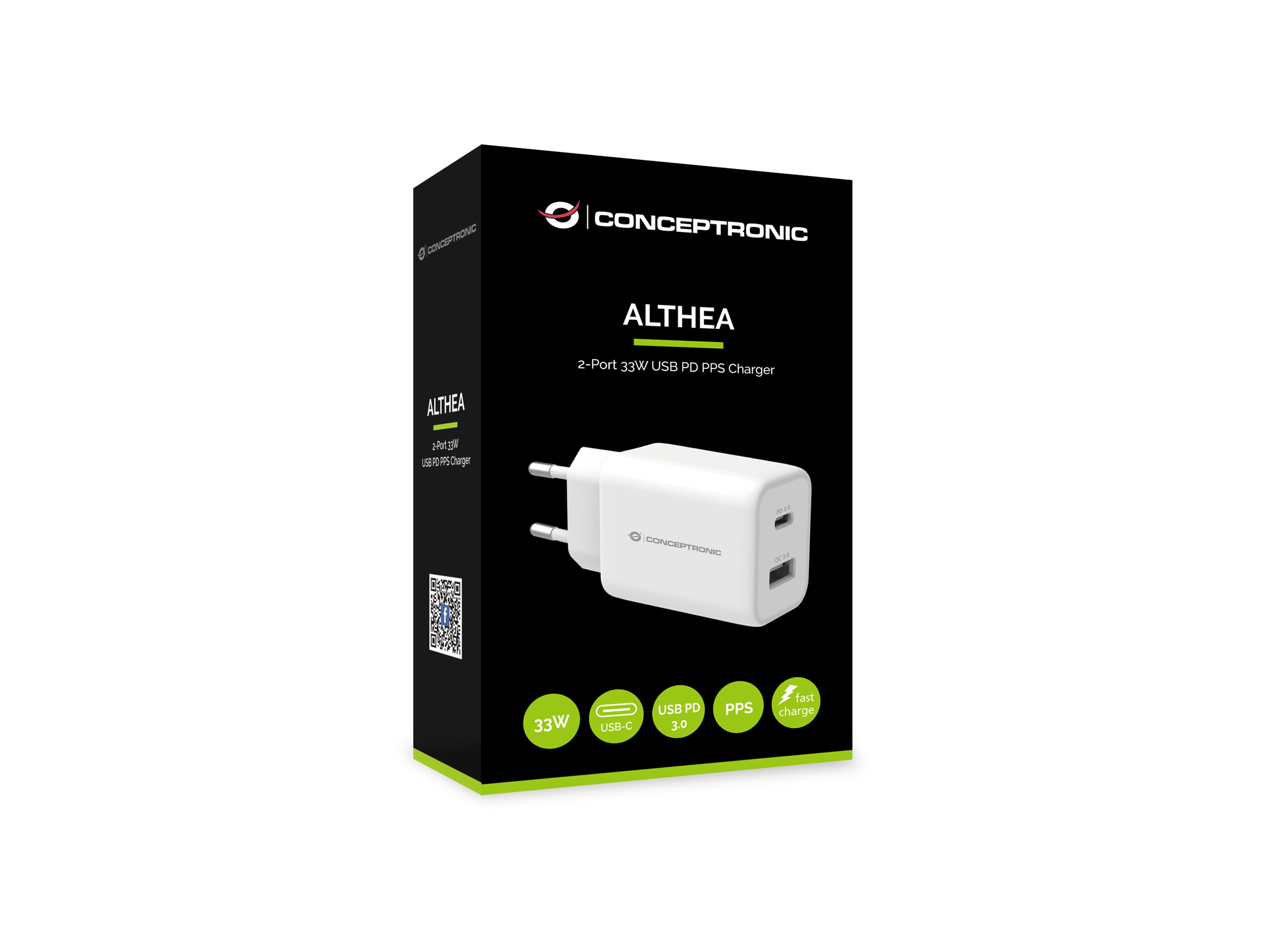 Conceptronic ALTHEA11W 2-Port 33W USB PD-PPS-Ladegerät, QC 3.0