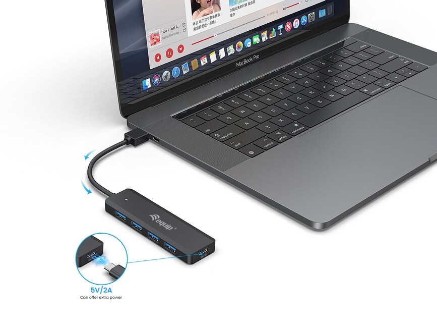 EQUIP 128959 4-Port-USB-3.2 Gen 1-Hub und Adapter für USB-C