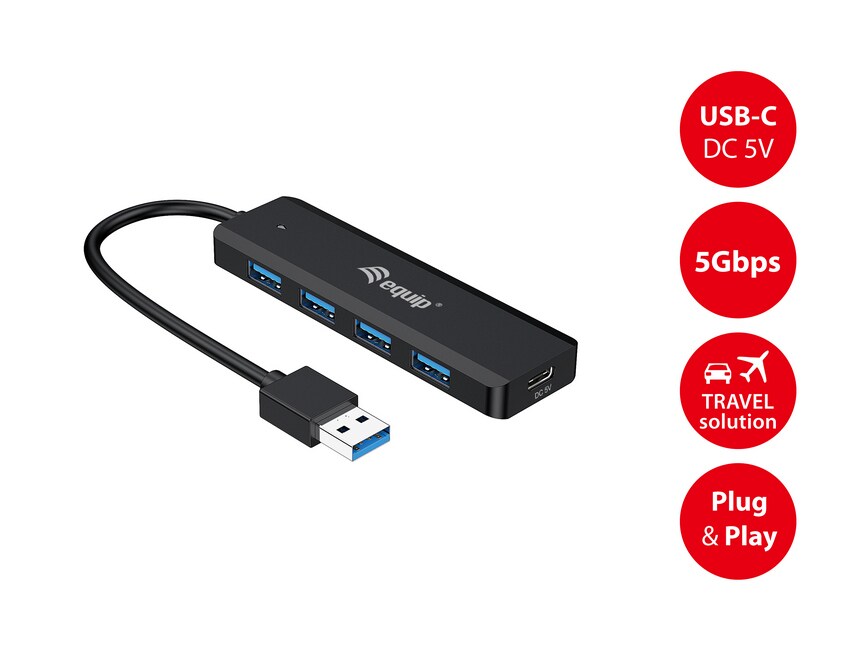 EQUIP 128959 4-Port-USB-3.2 Gen 1-Hub und Adapter für USB-C