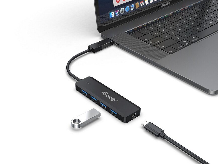 EQUIP 128959 4-Port-USB-3.2 Gen 1-Hub und Adapter für USB-C