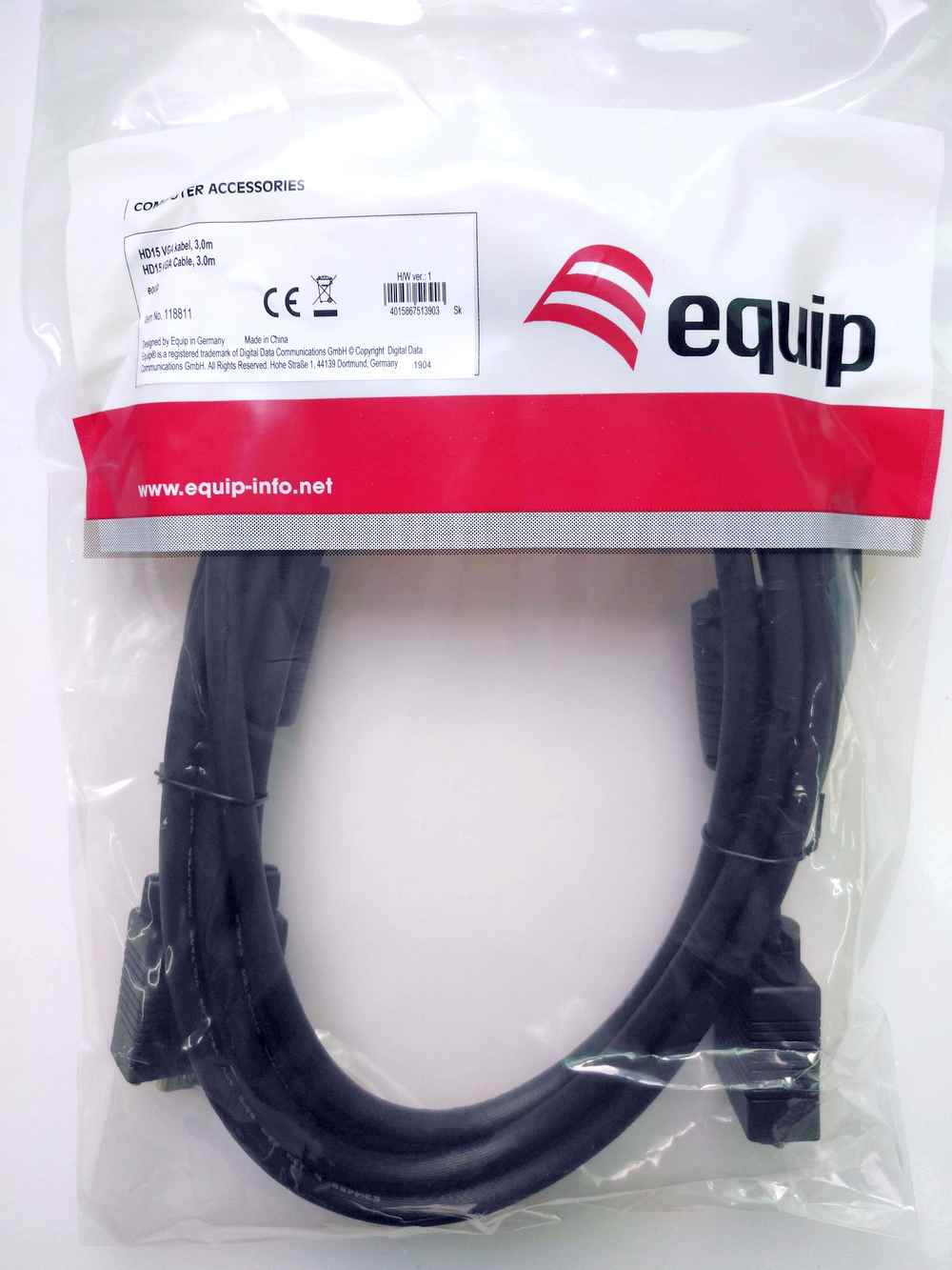 EQUIP 118814 HD15 VGA Kabel, 10m