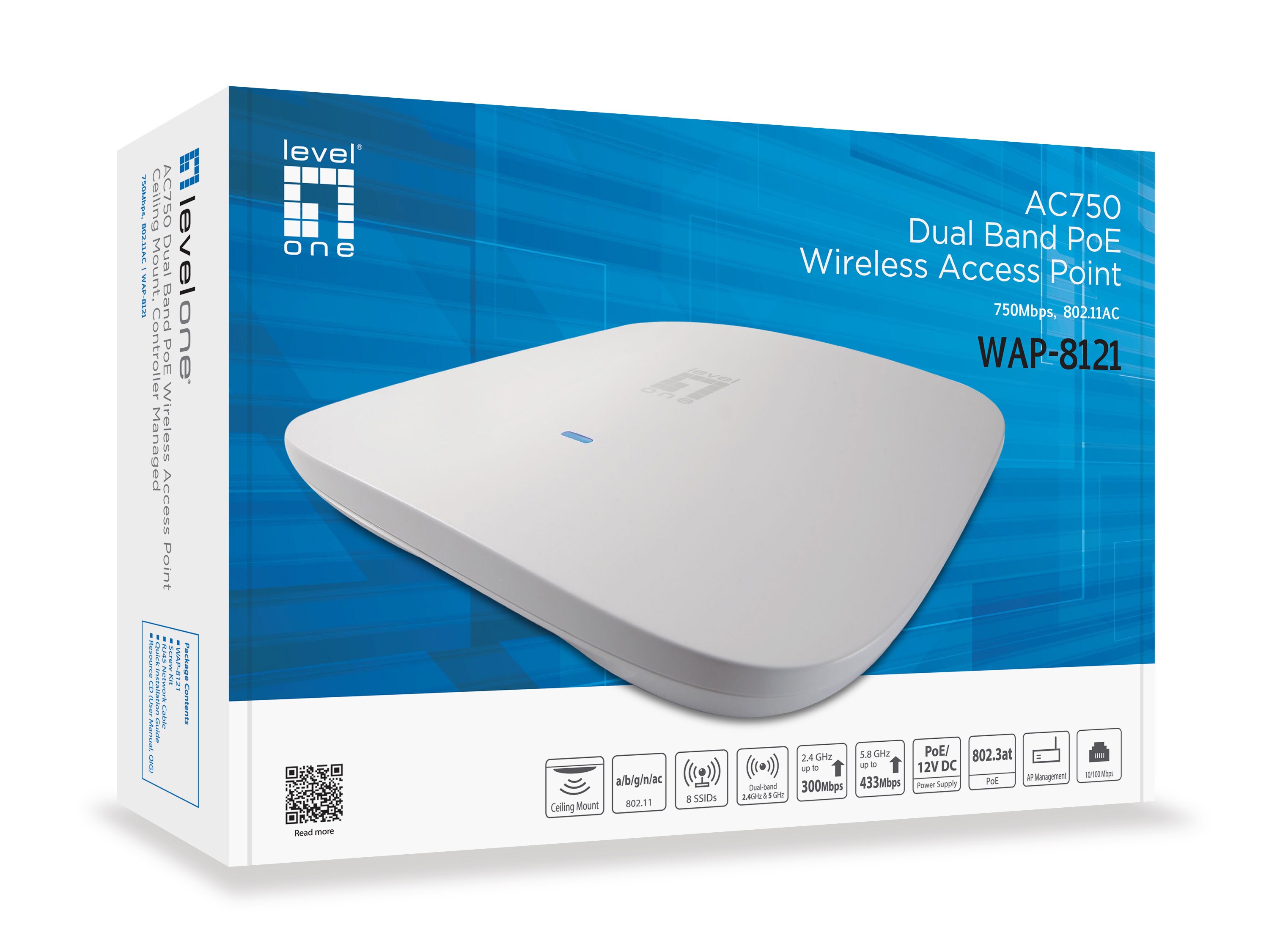 LEVELONE WAP-8121 AC750 Dual Band PoE WLAN Access Point Deckenhalterung