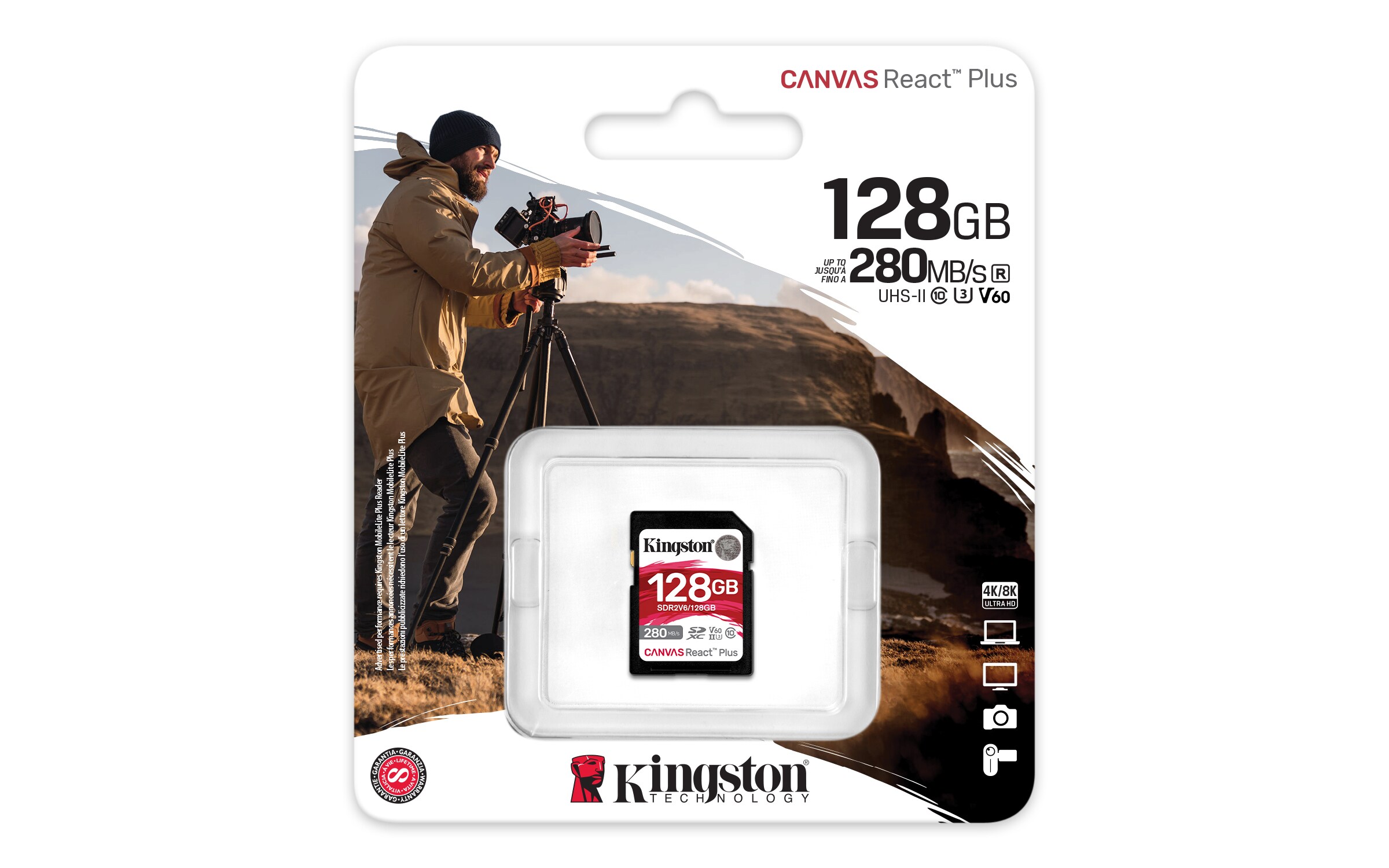 Kingston Canvas React Plus V60 128GB SD Speicherkarte 4K-UHS-II