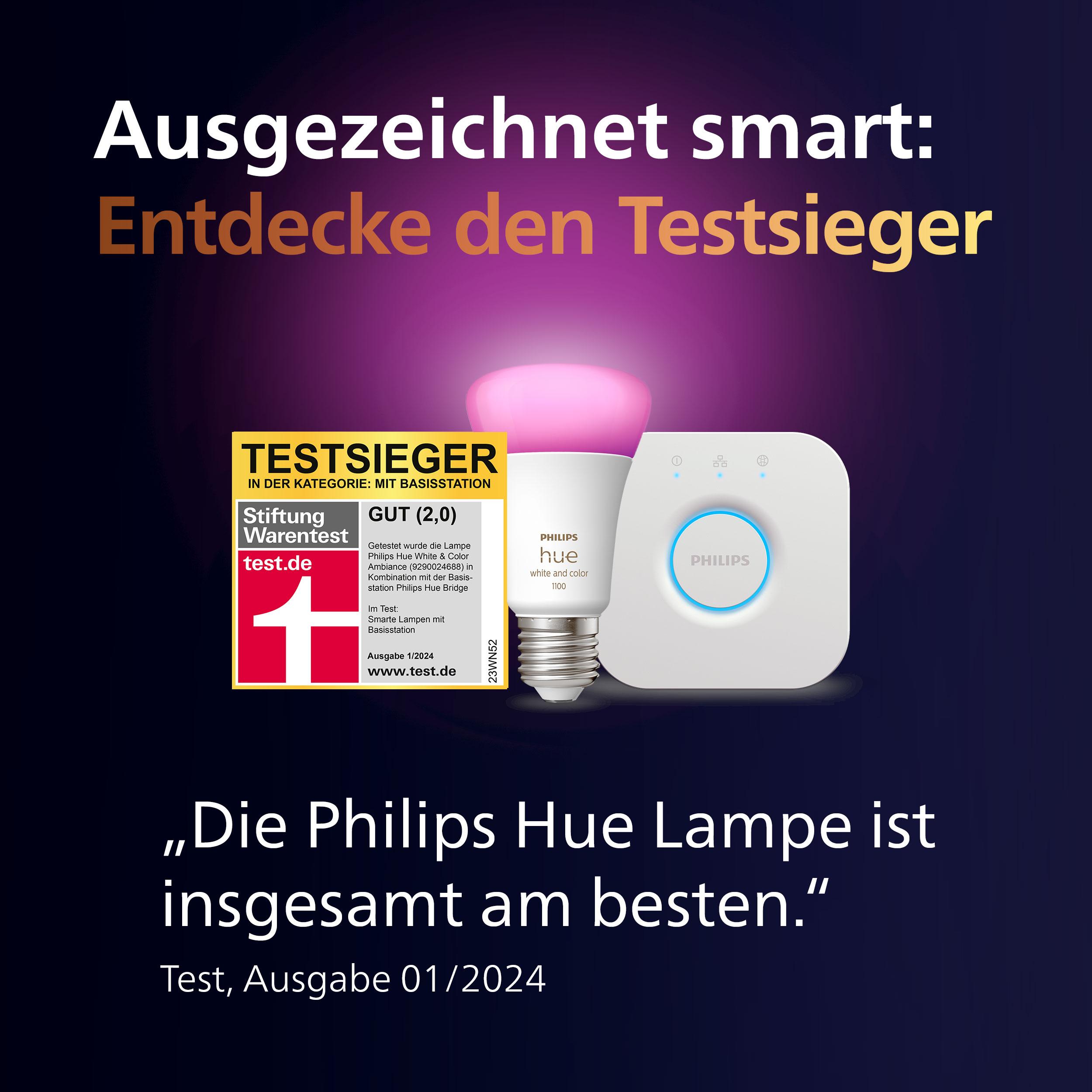 Philips Hue White &amp; Col. Amb. E27 806lm 75W, 2er Pack Testsieger StiWa (01/2024)