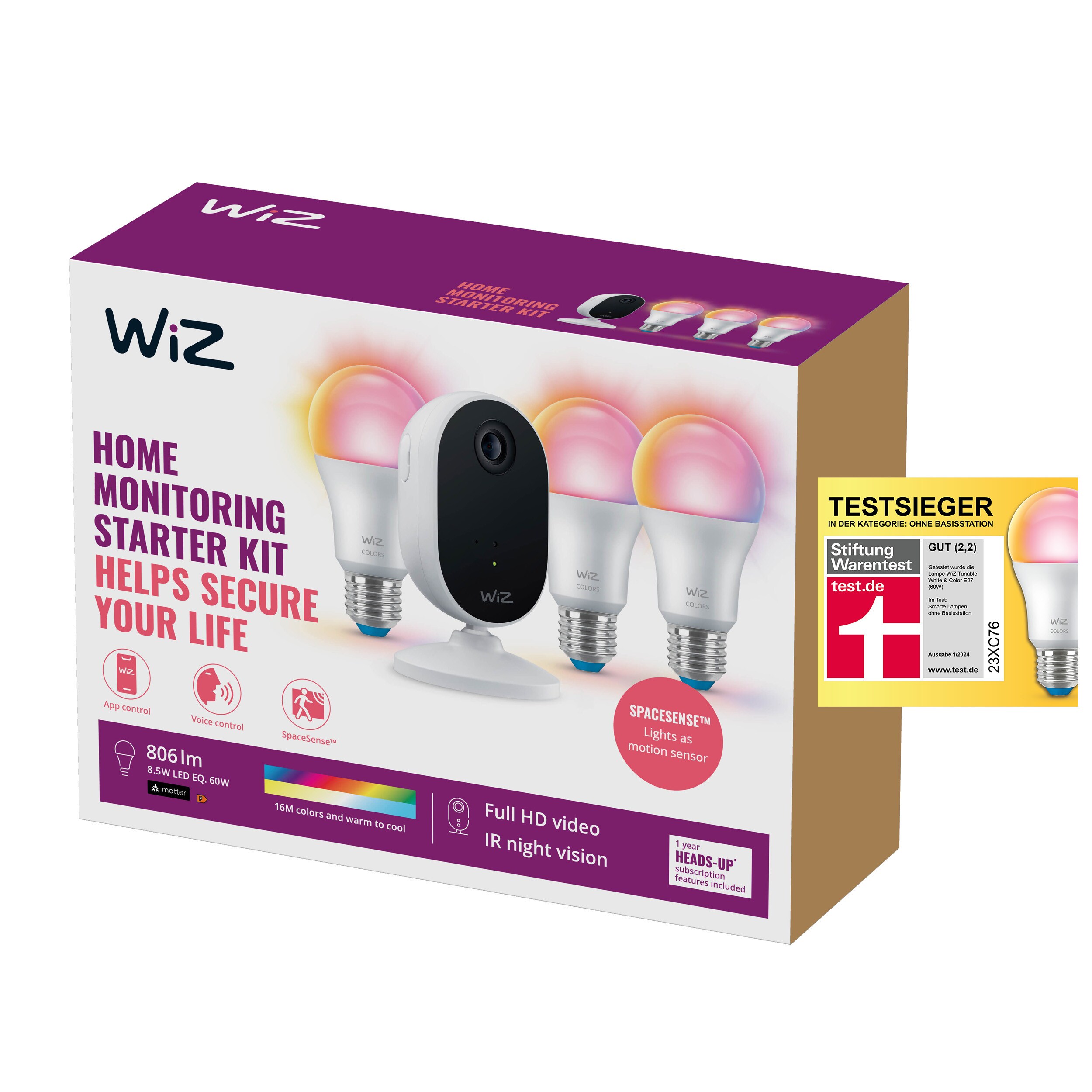 WiZ Indoor Security Kamera Starter Kit mit WiFi Einzelpack Testsieger StiWa01/24