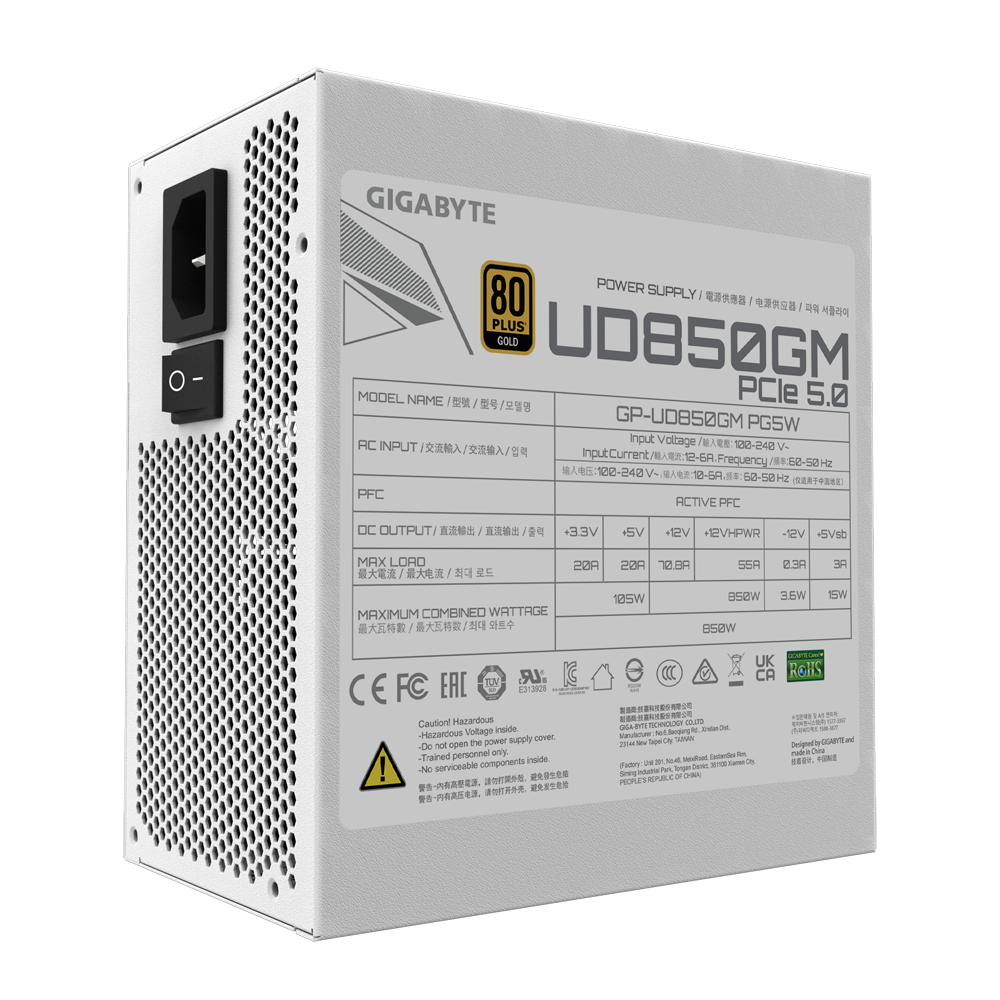 GIGABYTE UD850GM PG5 White 850 Watt ATX PCIe5.0 Netzteil, 80+ Gold voll modular