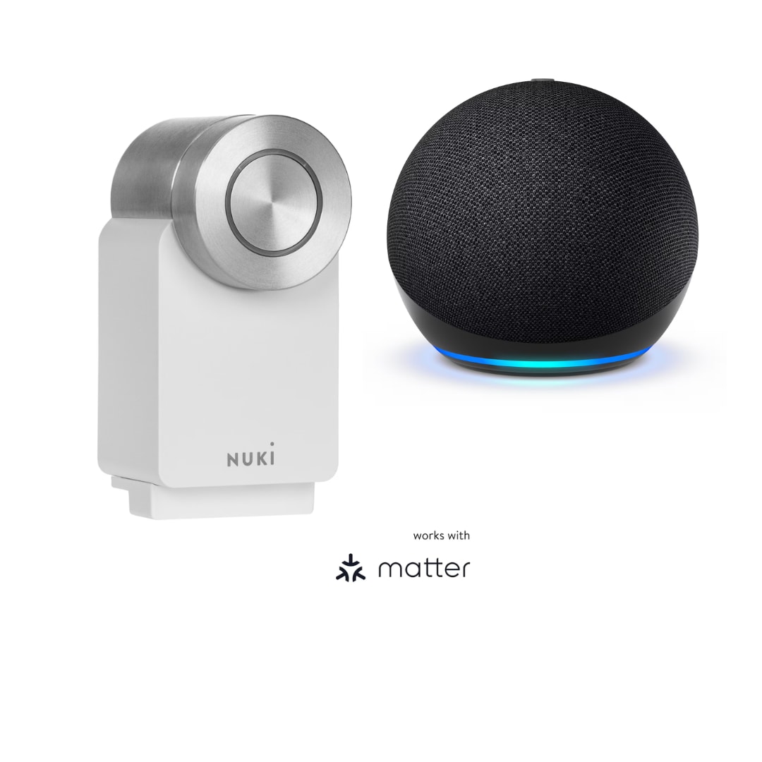 Nuki Smart Lock Pro 4. Generation weiß + Amazon Echo Dot 5. Generation