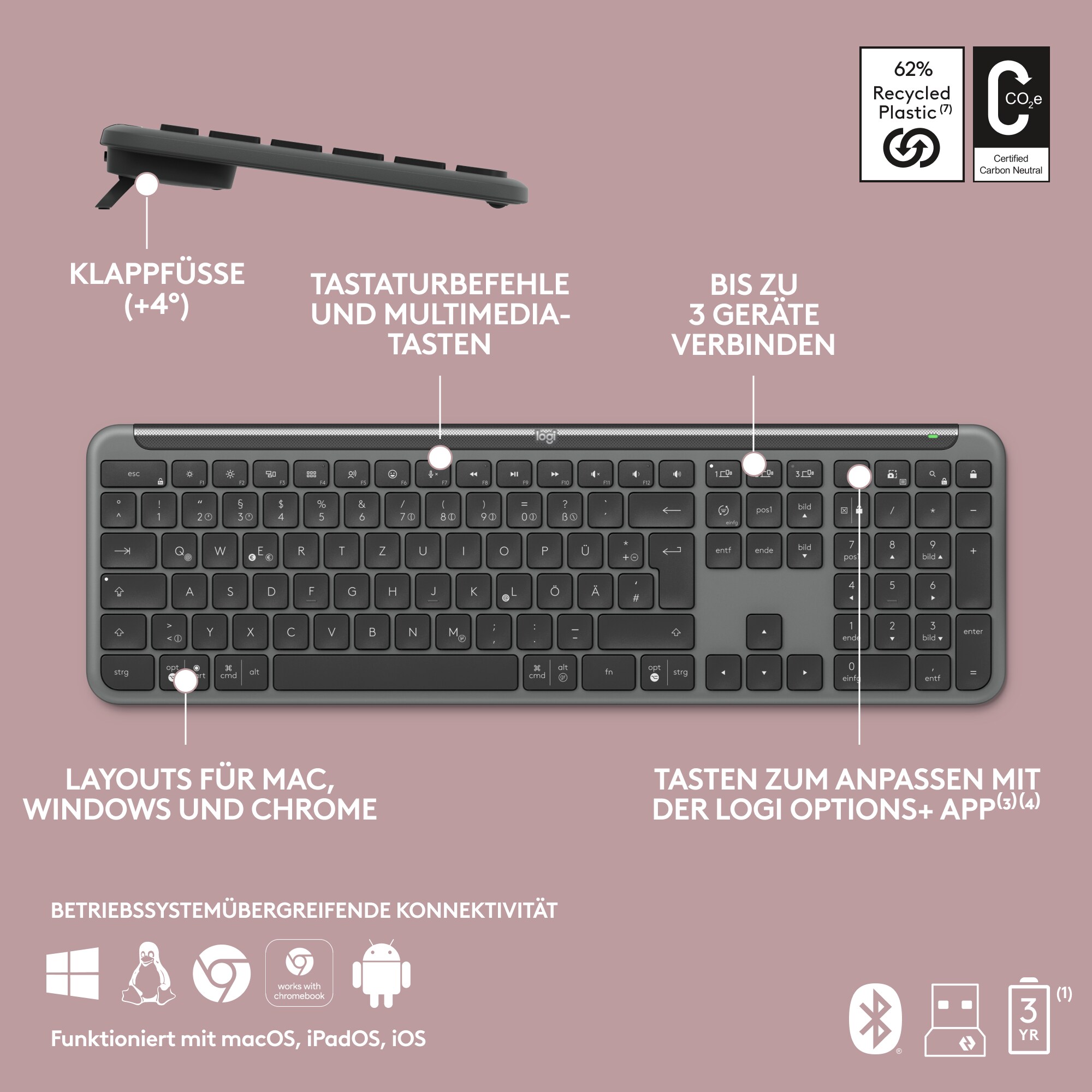 Logitech Signature Slim K950 Graphite - Kabellose Tastatur inkl. Logi Bolt