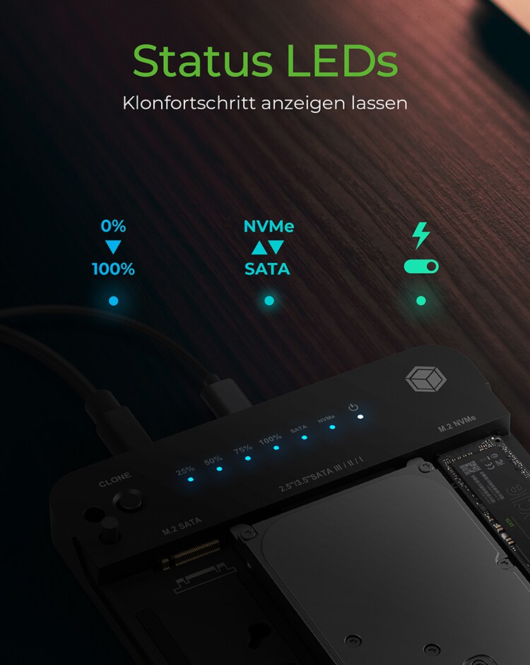 RaidSonic Icy Box IB-2915MSCL-C31 Klonstation für M.2, NVMe, 2,5" SSD, HDD