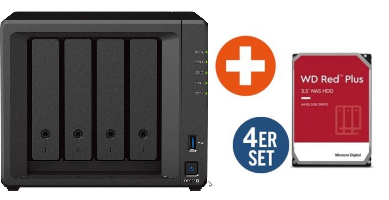 Synology Diskstation DS923+ NAS 4-Bay inkl. 4x WD Red Plus WD80EFPX - 8 TB