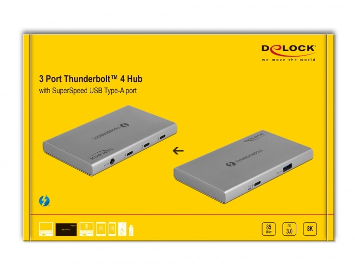 Delock Thunderbolt™ 4 Hub 3 Port mit zusätzlichem SuperSpeed USB 10 Gbps 8K