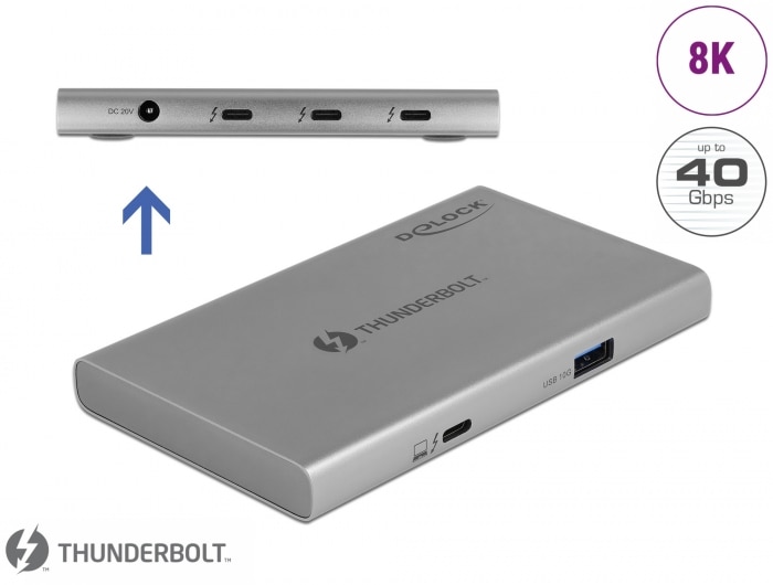 Delock Thunderbolt™ 4 Hub 3 Port mit zusätzlichem SuperSpeed USB 10 Gbps 8K