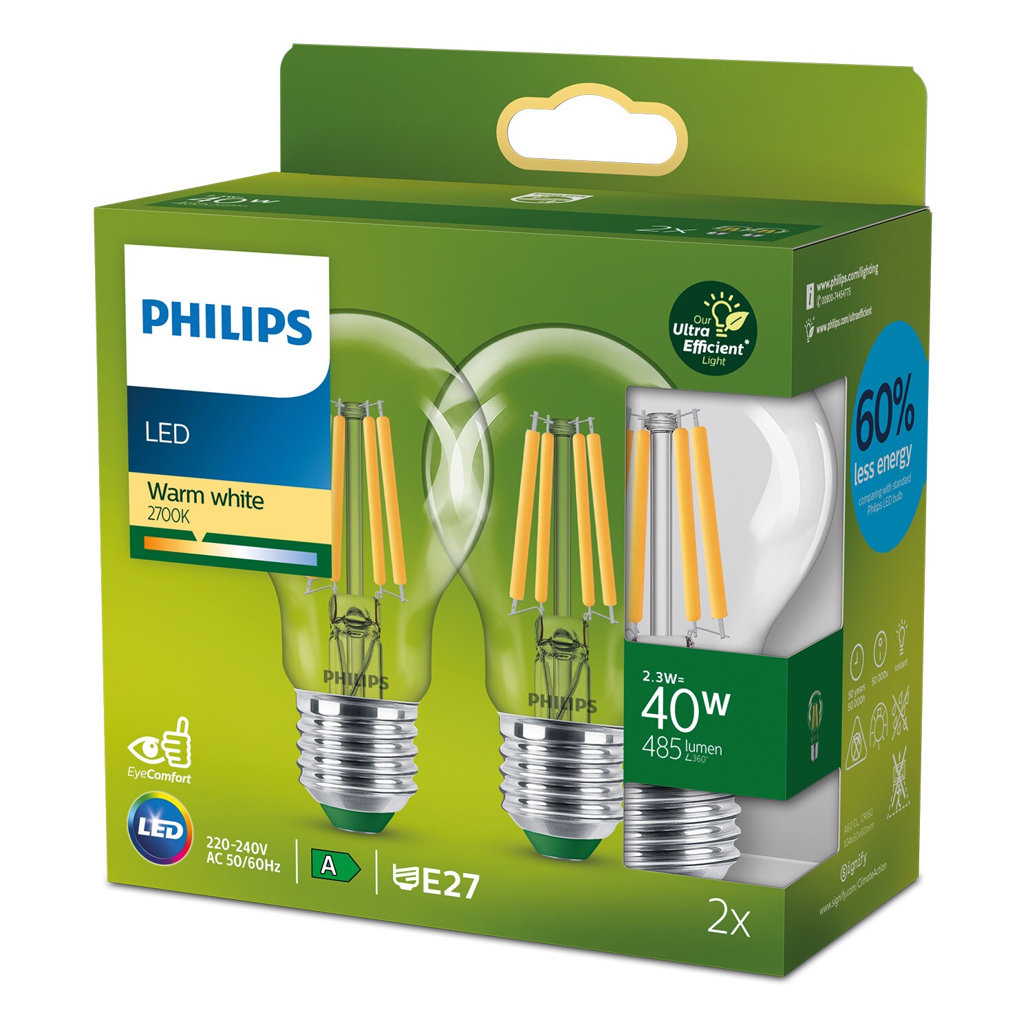 Philips Classic LED Lampe mit 40W, E27 Sockel, Klar, Warmwhite (2700K)