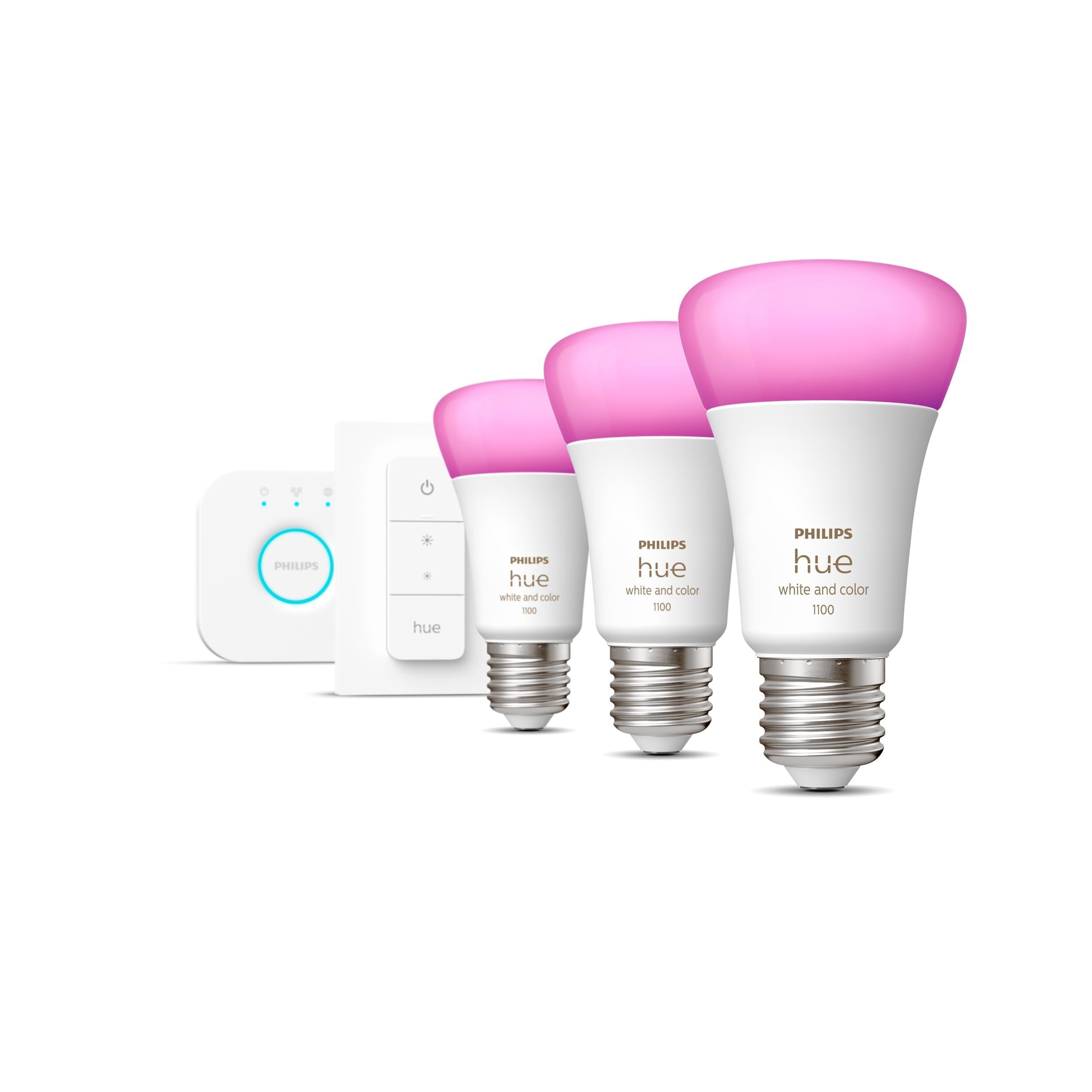 Philips Hue Starter Set White &amp; Col. Amb. E27806lm 75W, 3er Pack + Dimmschalter