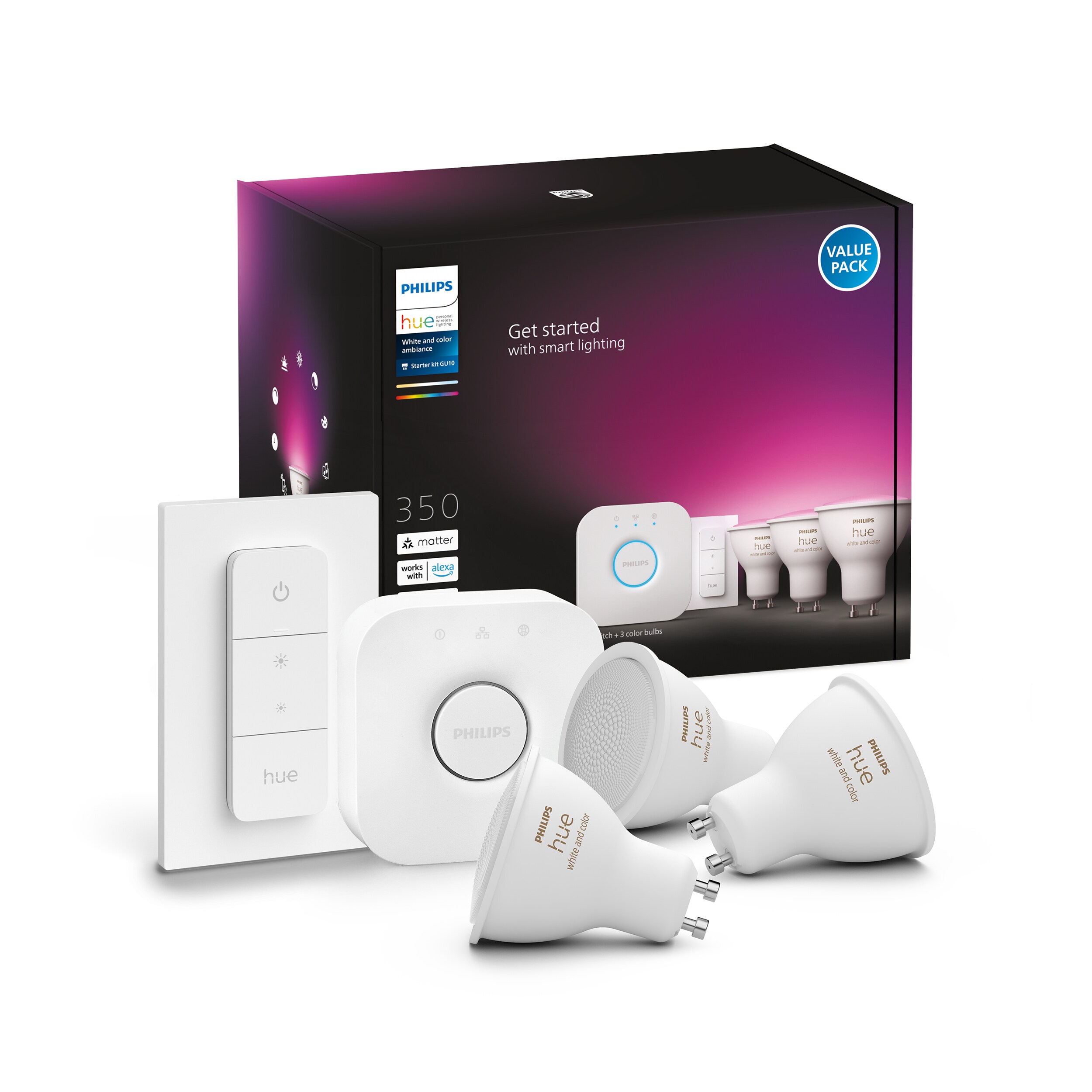 *Philips Hue Starter Set White &amp; Col. Amb. GU10 3x350lm &amp; Dimmschalter