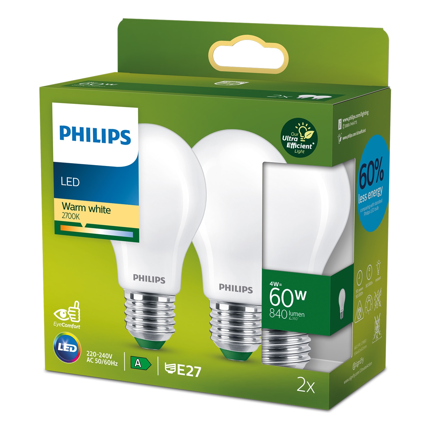 Philips Classic LED Lampe mit 60W, E27 Sockel, Matt, Warmwhite (2700K)