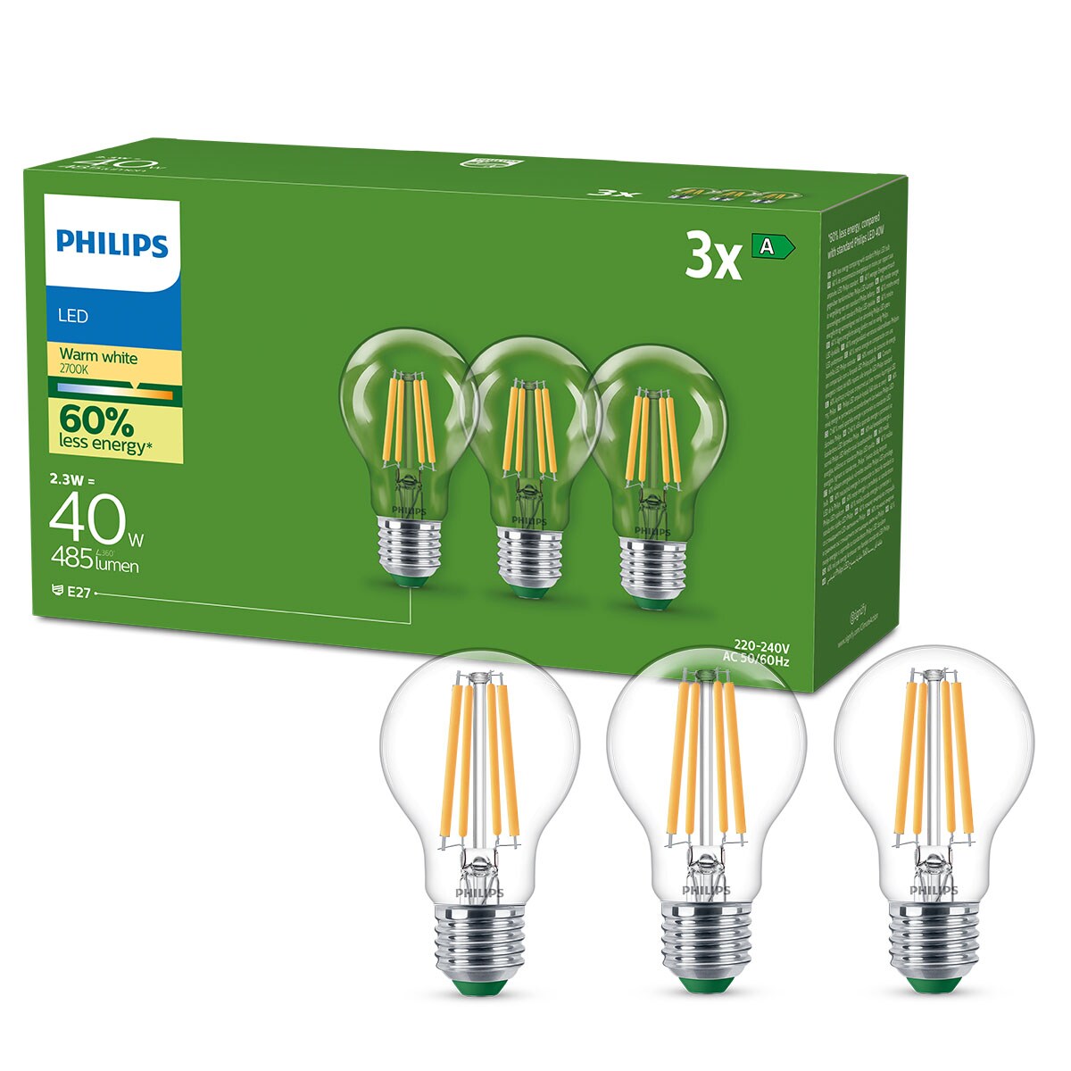 Philips Classic LED Lampe mit 40W, E27 Sockel, Klar, Warmwhite (2700K)