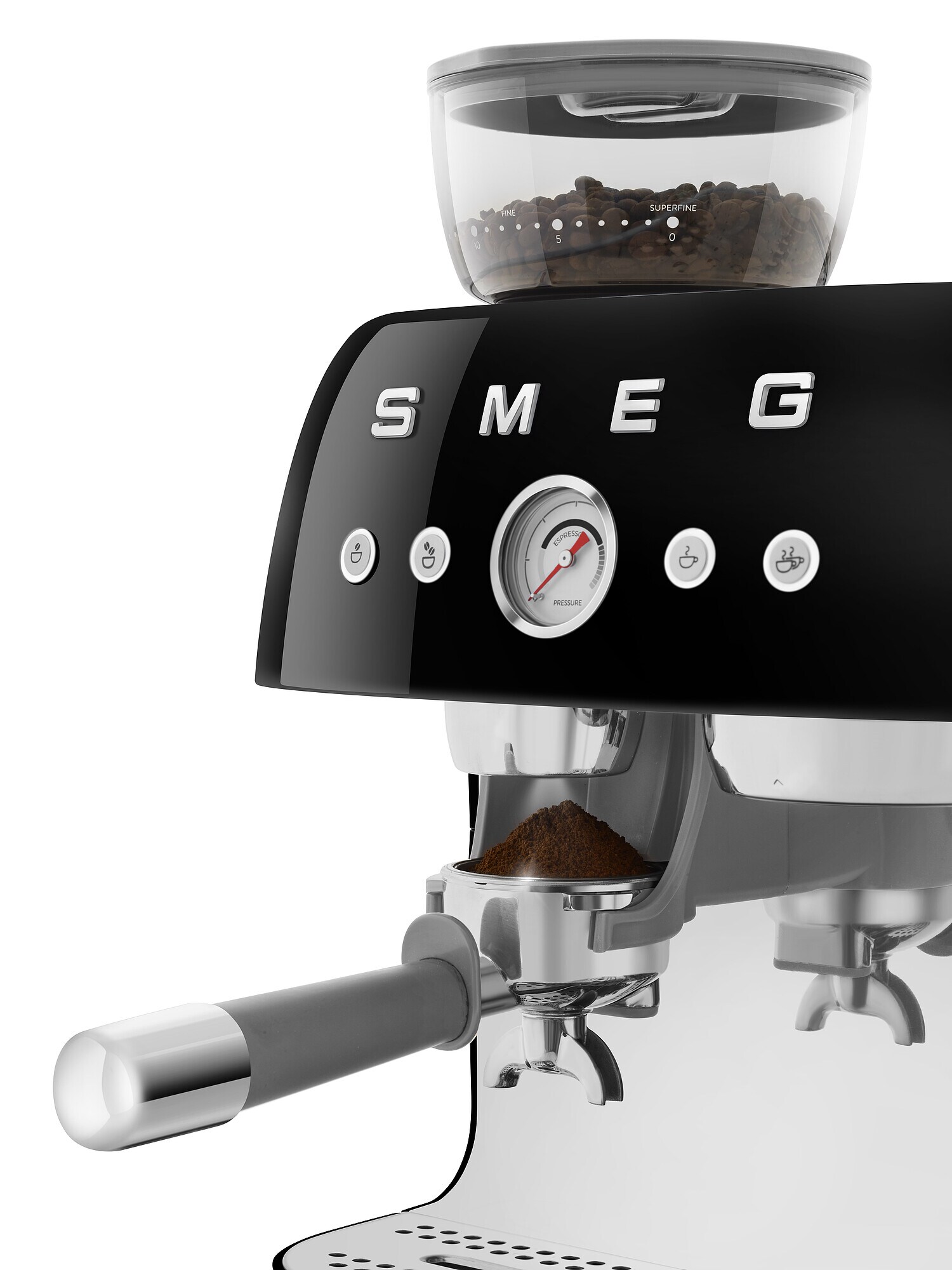 SMEG EGF03BLEU 50s Style Siebträgermaschine mit Kaffeemühle Schwarz