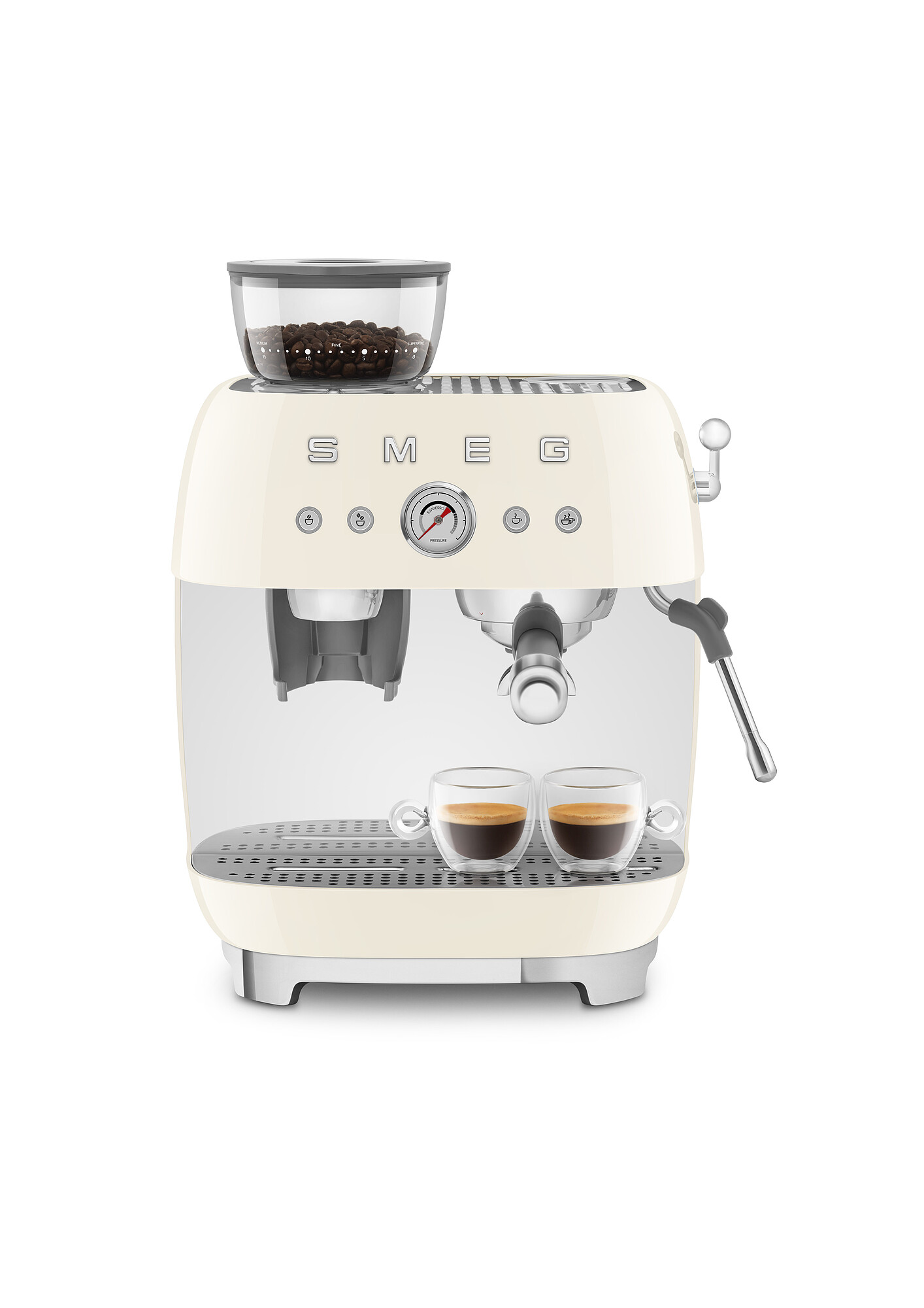 SMEG EGF03CREU 50s Style Siebträgermaschine mit Kaffeemühle Creme