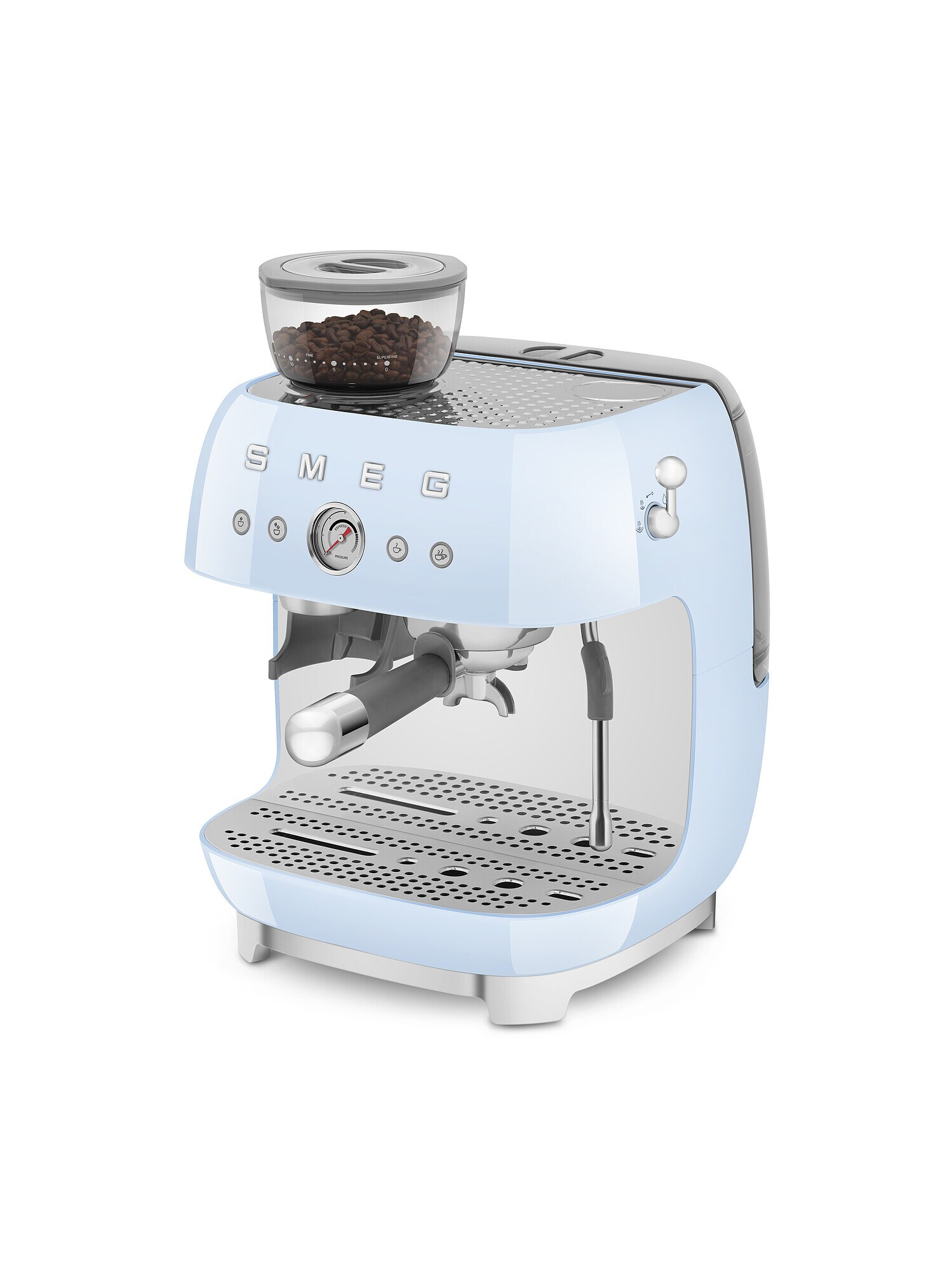 SMEG EGF03PBEU 50s Style Siebträgermaschine mit Kaffeemühle Pastellblau