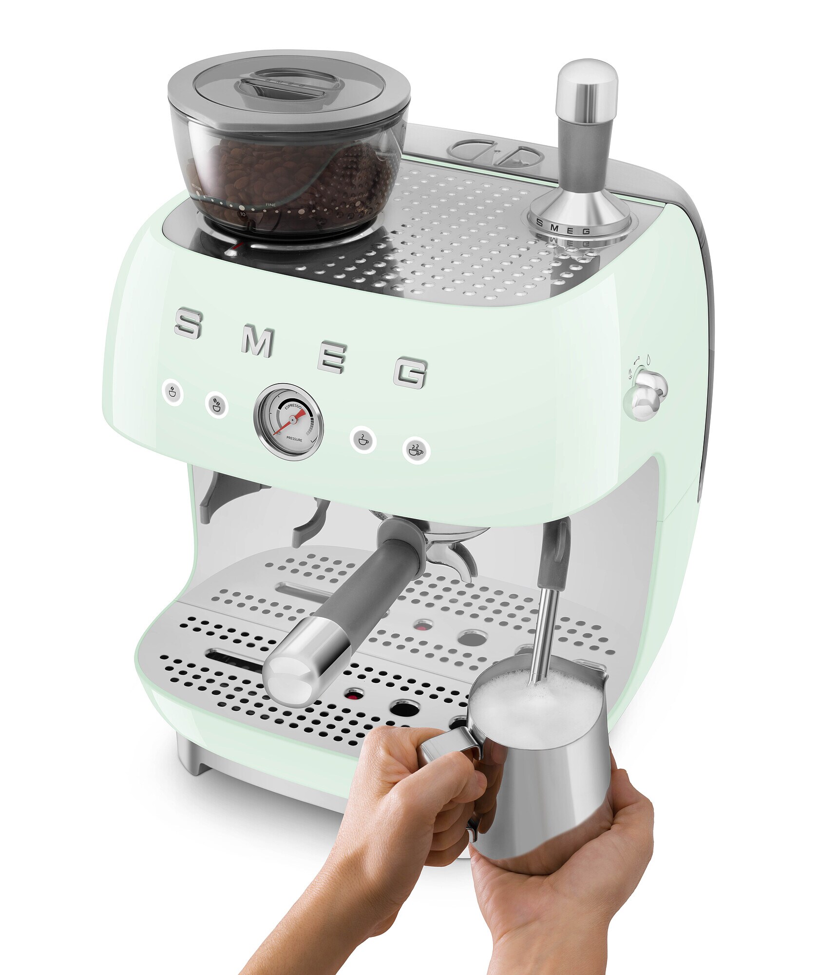 SMEG EGF03PGEU 50s Style Siebträgermaschine mit Kaffeemühle Pastellgrün