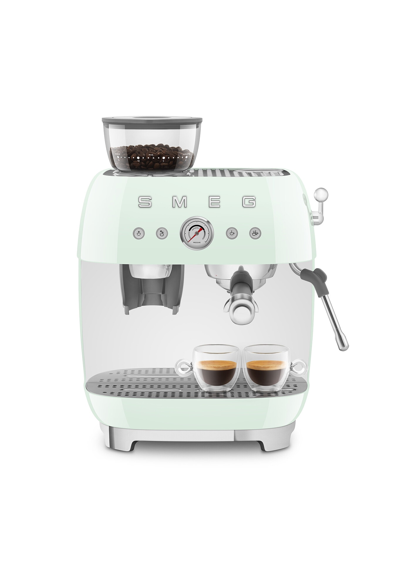 SMEG EGF03PGEU 50s Style Siebträgermaschine mit Kaffeemühle Pastellgrün