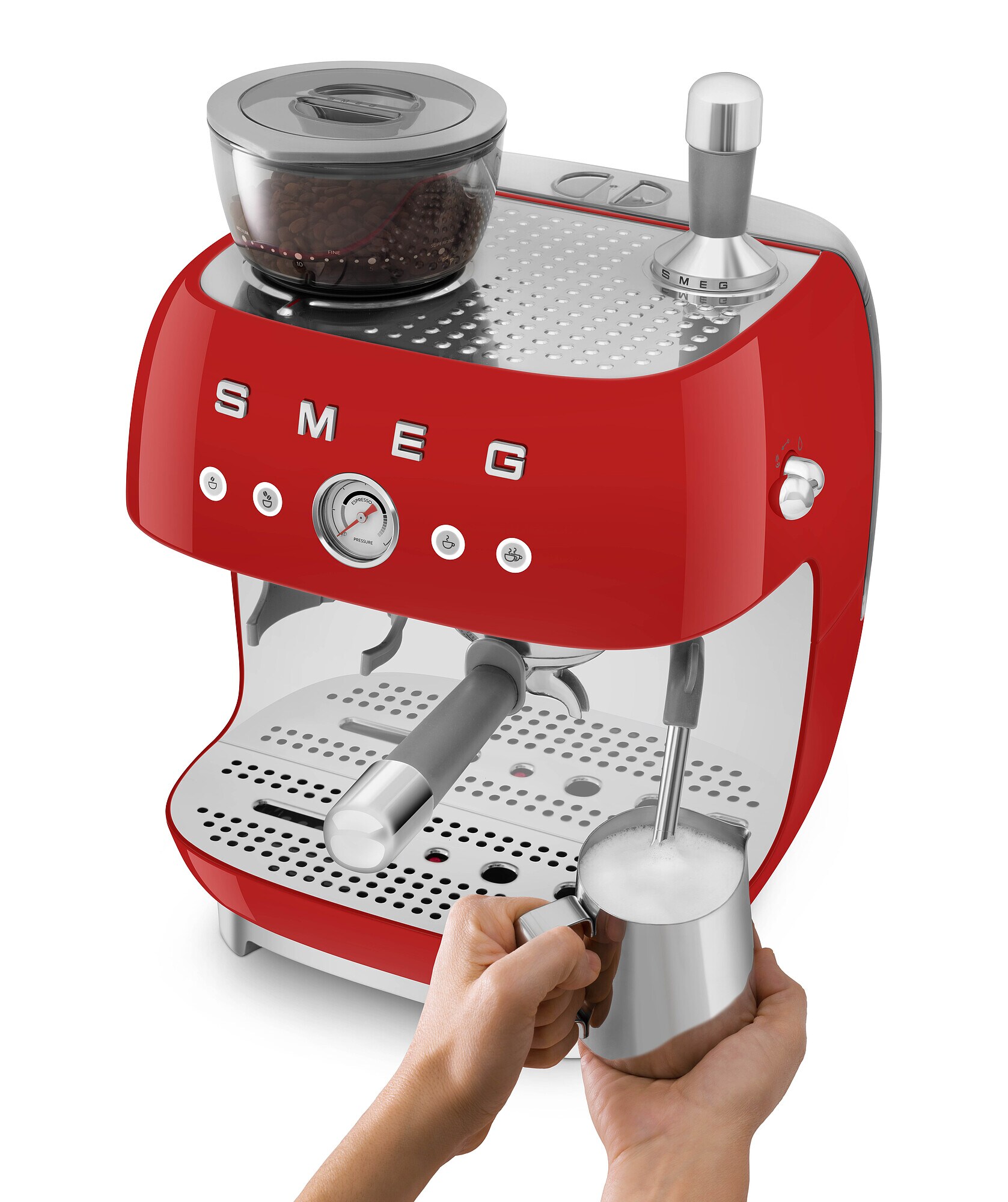 SMEG EGF03RDEU 50s Style Siebträgermaschine mit Kaffeemühle Rot