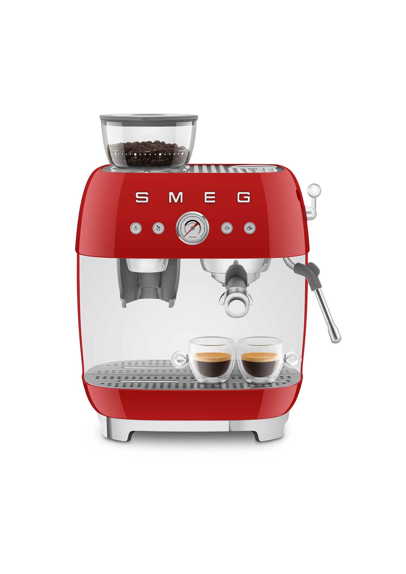 SMEG EGF03RDEU 50s Style Siebträgermaschine mit Kaffeemühle Rot