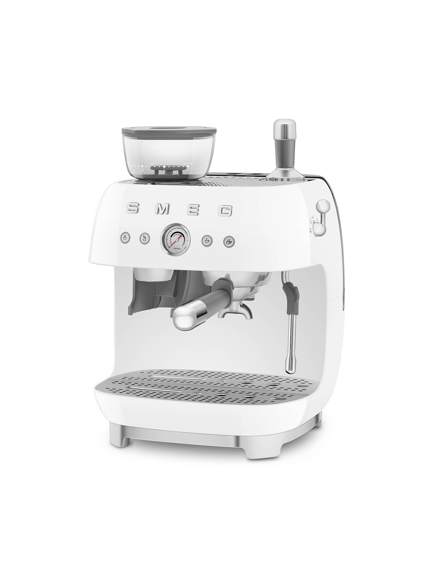 SMEG EGF03WHEU 50s Style Siebträgermaschine mit Kaffeemühle Weiß