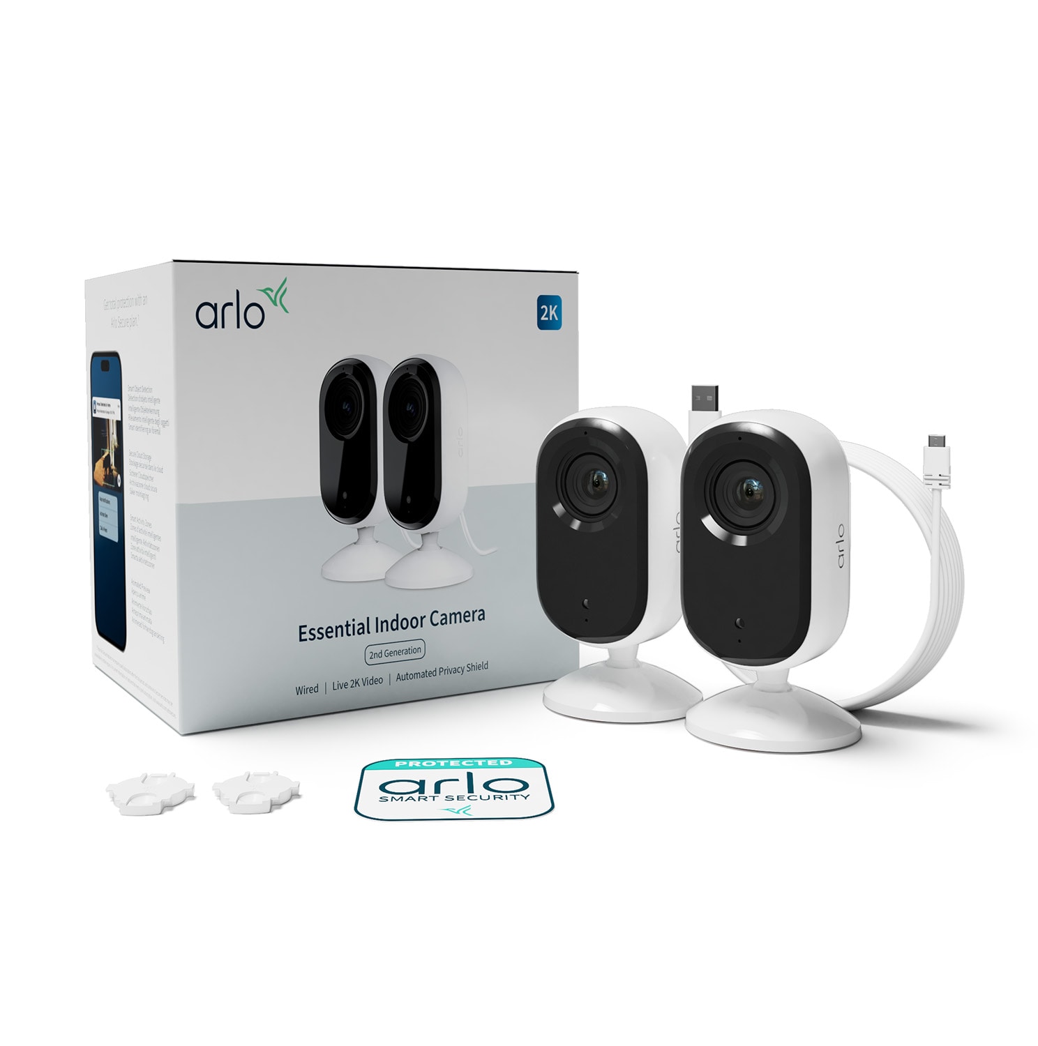 Arlo Essential 2 2K Indoor Kamera - 2er Set weiß