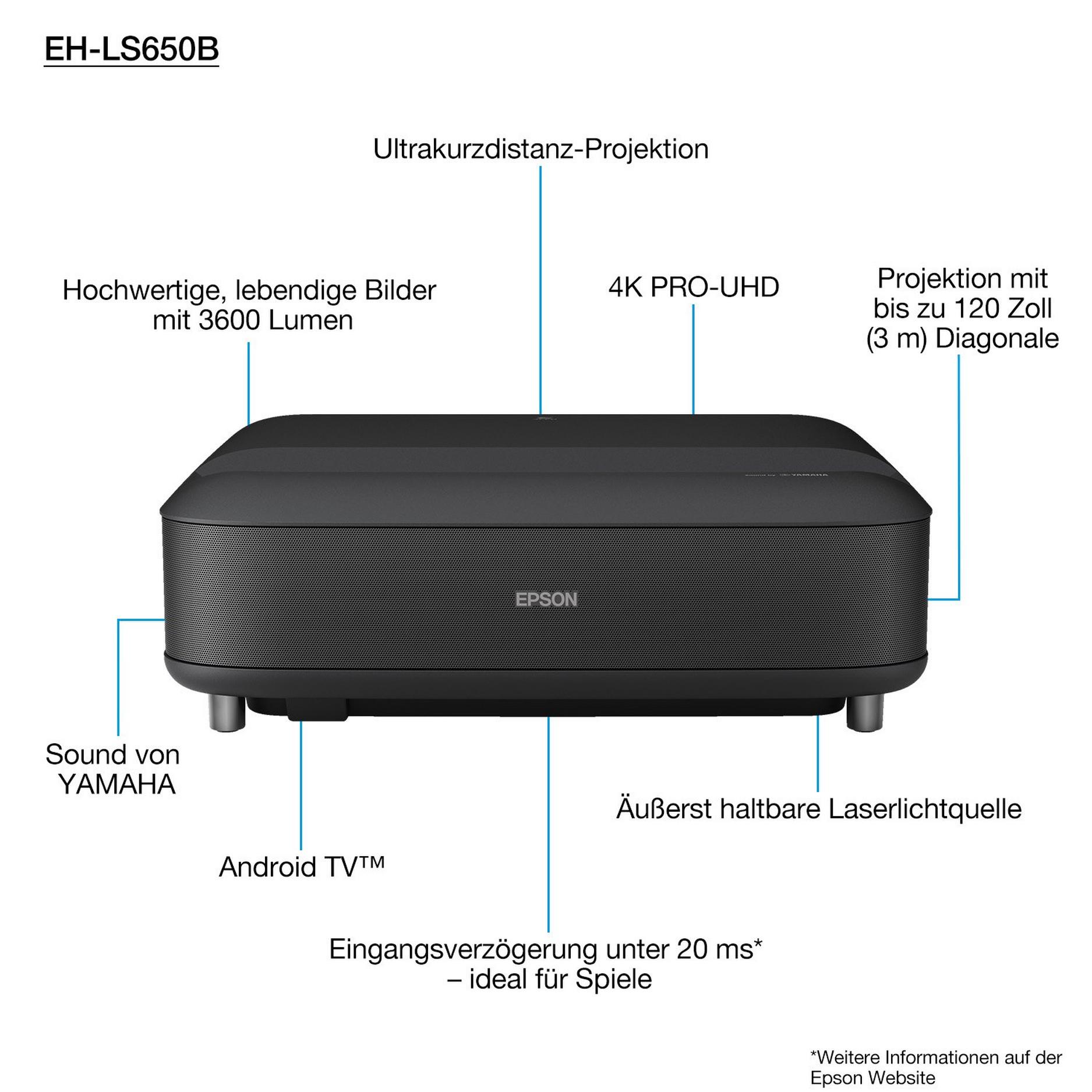 Epson EH-LS650B 3LCD Ultrakurzdist. Pojektor 3600 Lumen 4K PRO-UHD HDMI Schwarz