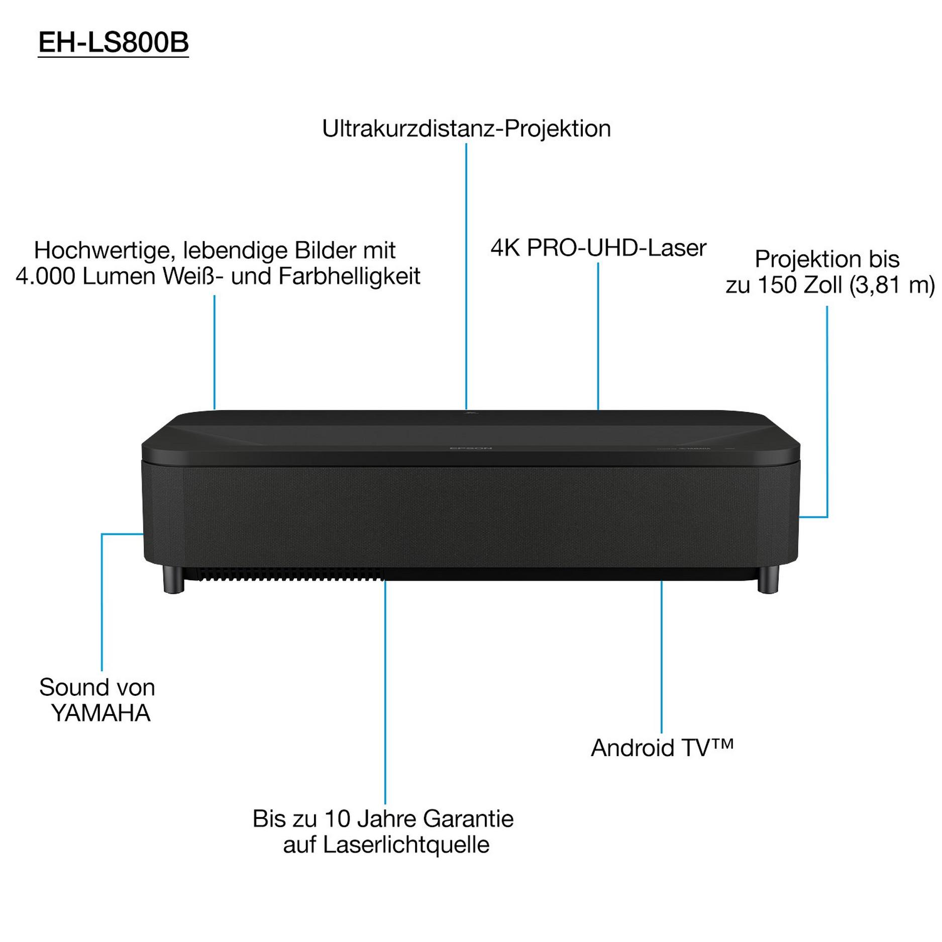 Epson EH-LS800B 3LCD Ultrakurzdist. Pojektor 4000 Lumen 4K PRO-UHD HDMI Schwarz