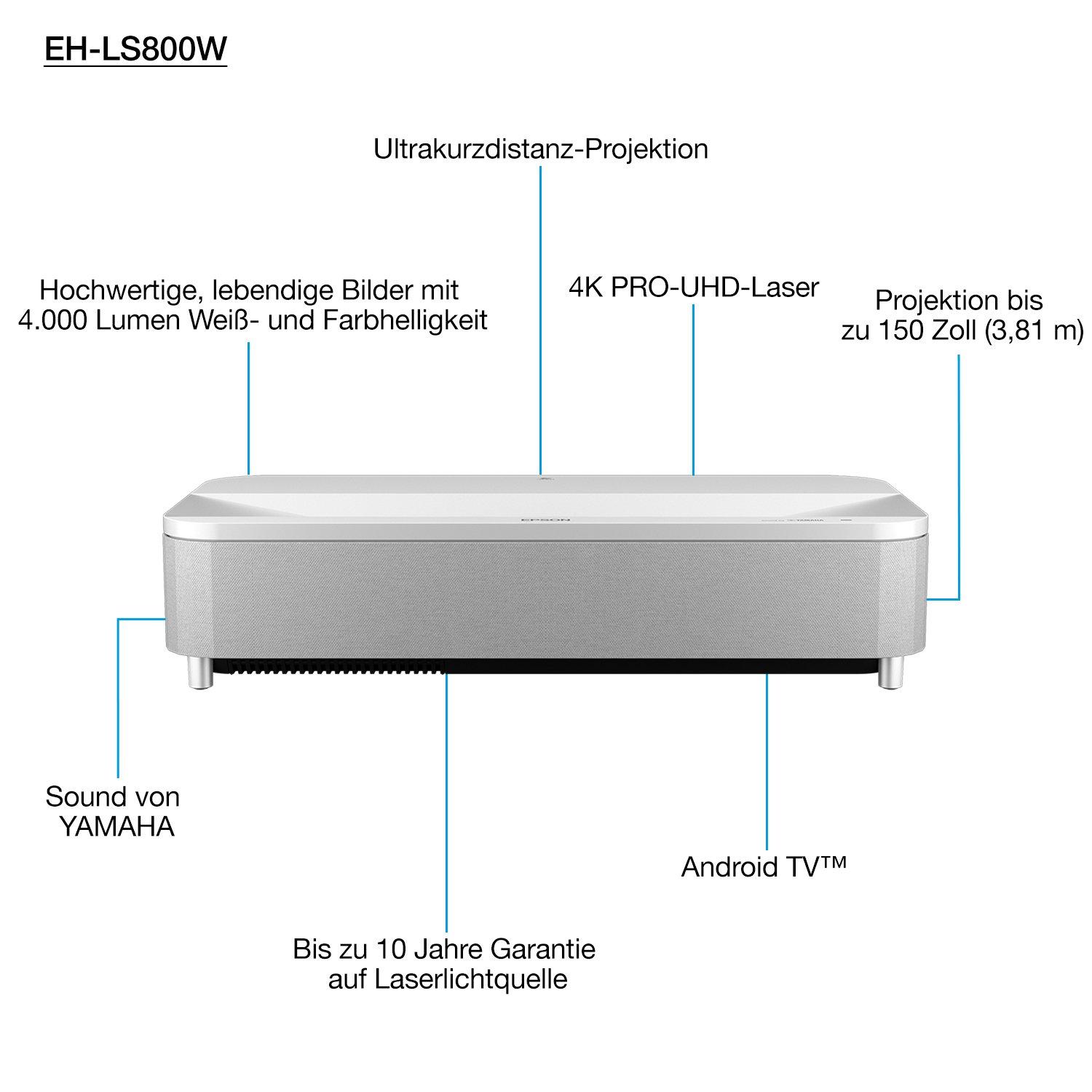 Epson EH-LS800W 3LCD Ultrakurzdist. Pojektor 4000 Lumen 4K PRO-UHD HDMI Weiß