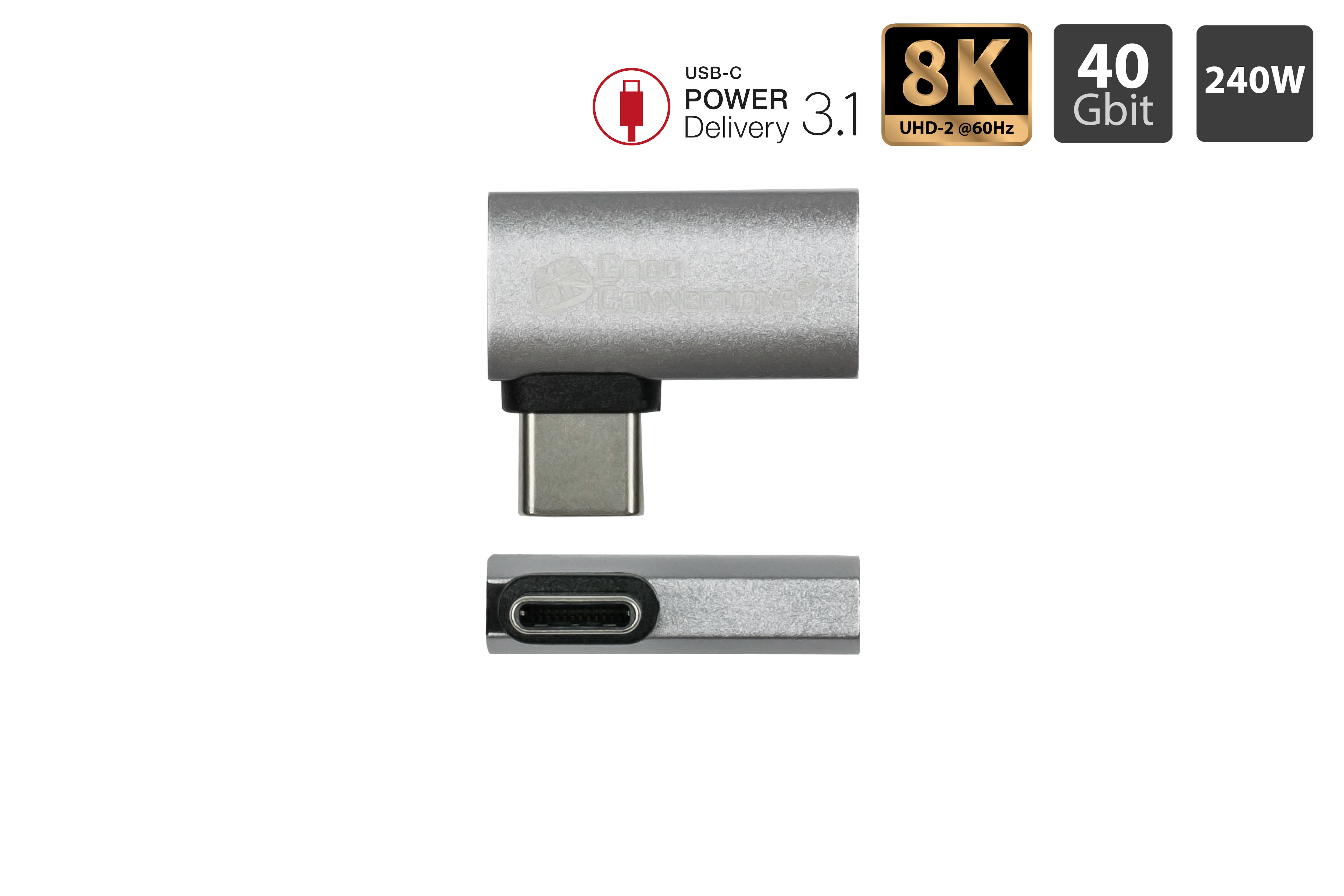 Good Connections USB 4.0 Gen. 3x2 Winkeladapter USB-C Stecker an USB-C Buchse