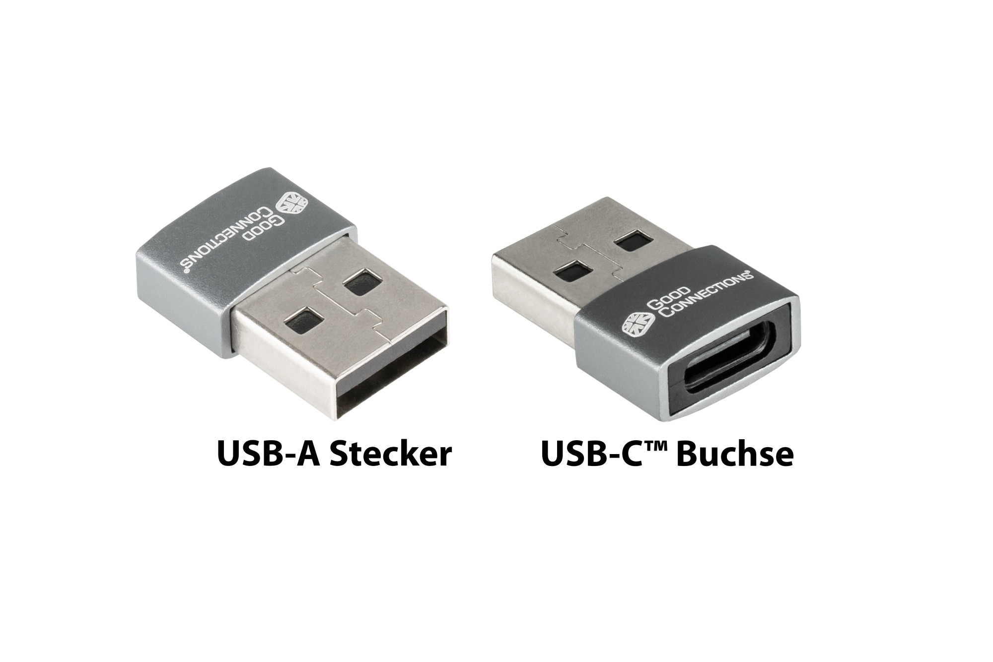 Good Connections Adapter USB 2.0 Stecker A an USB-C Buchse, Aluminium grau