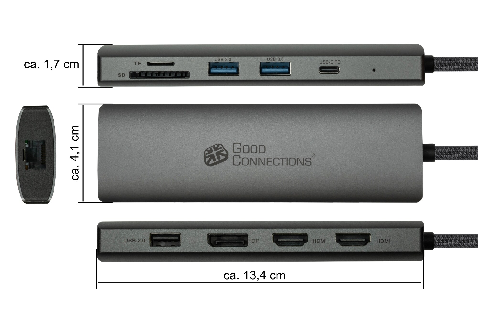 Good Connections USB-C-Hub (10-Port), 2x HDMI 2.0, 1x DP, 1x USB-C PD 96W