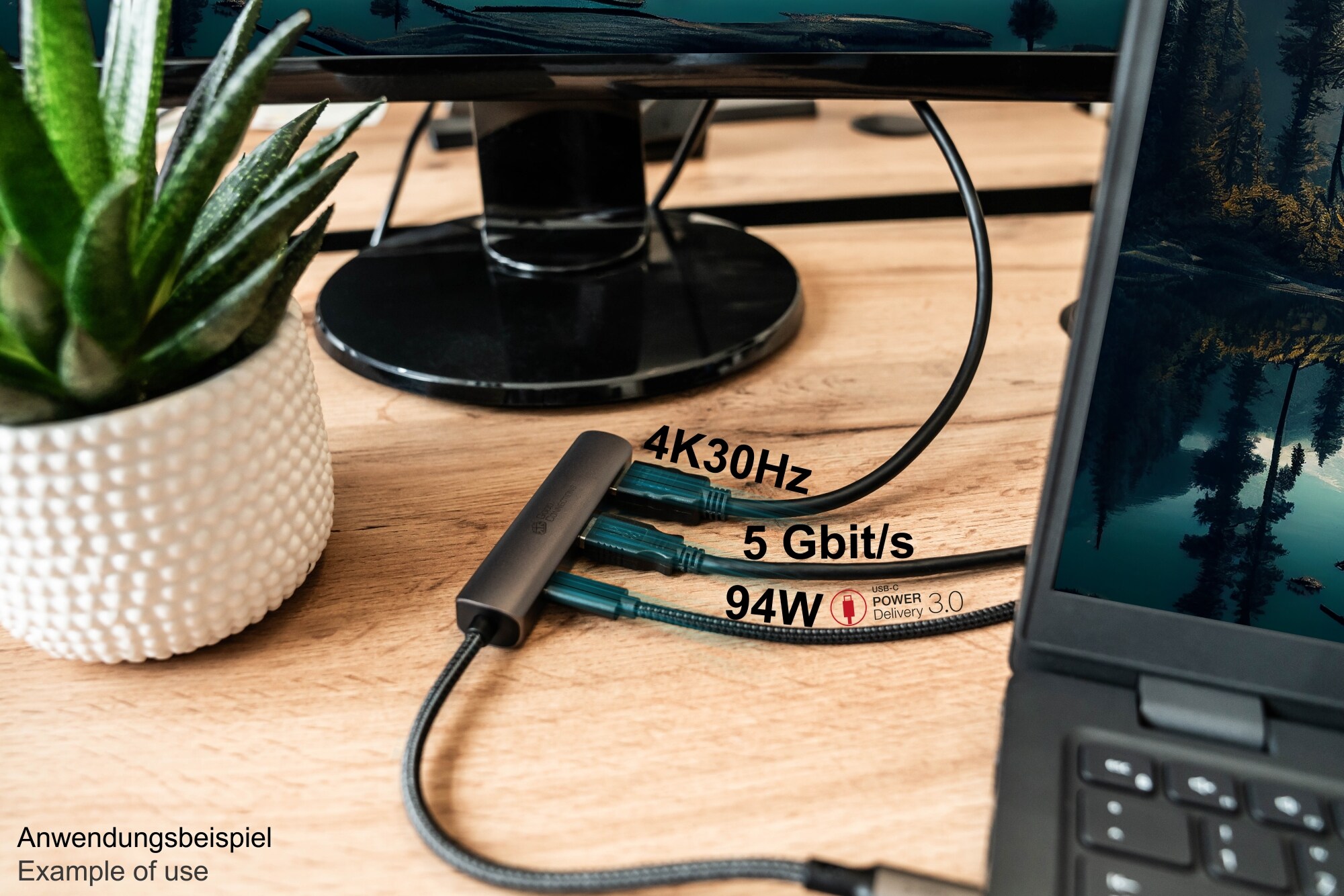 Good Connections USB-C™-Hub (3-Port), 1x HDMI 2.0, 1x USB-C™ (PD 94W), USB 3.0 A