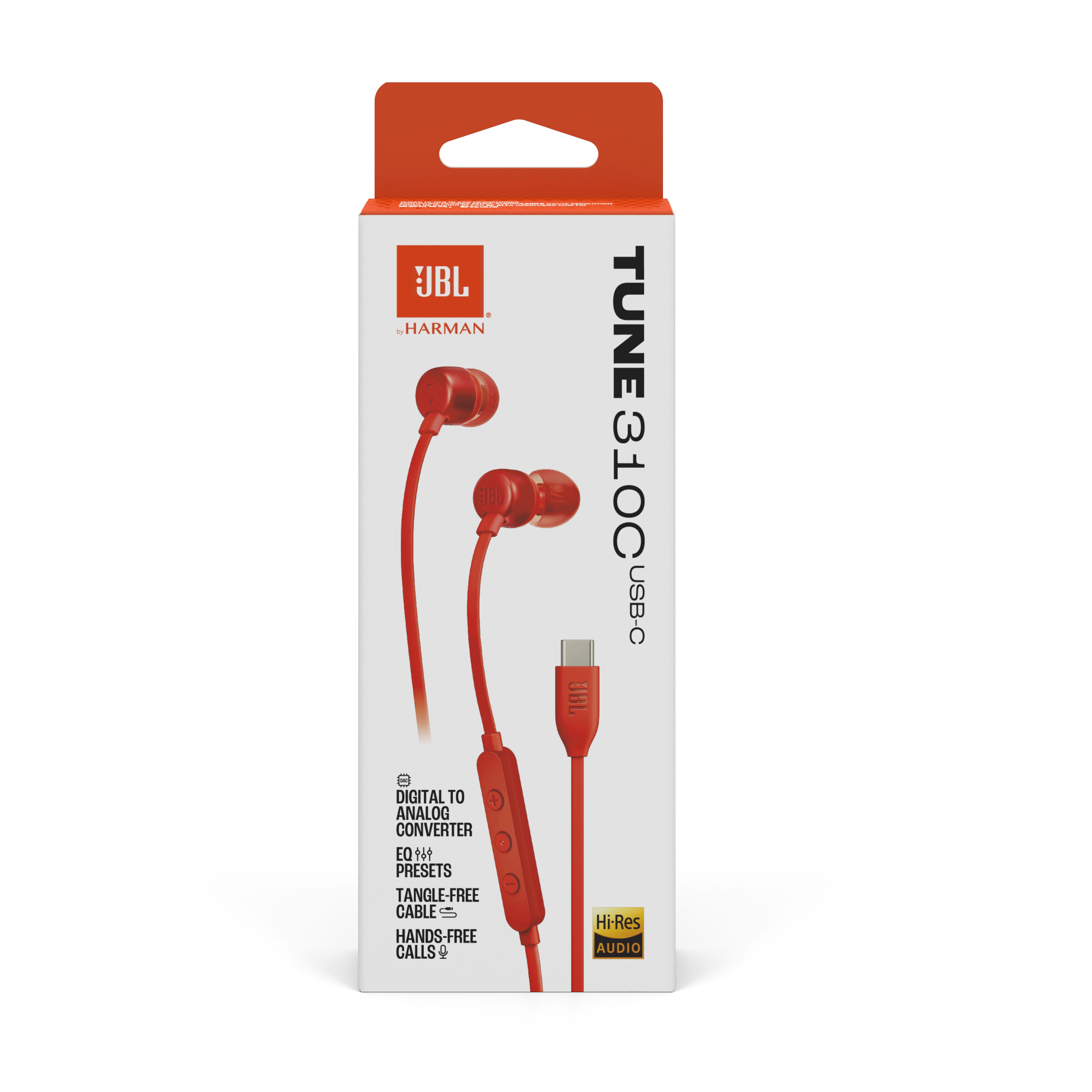 JBL Tune 310C, In-Ear Wired USB-C Headphone with High Resolution,red