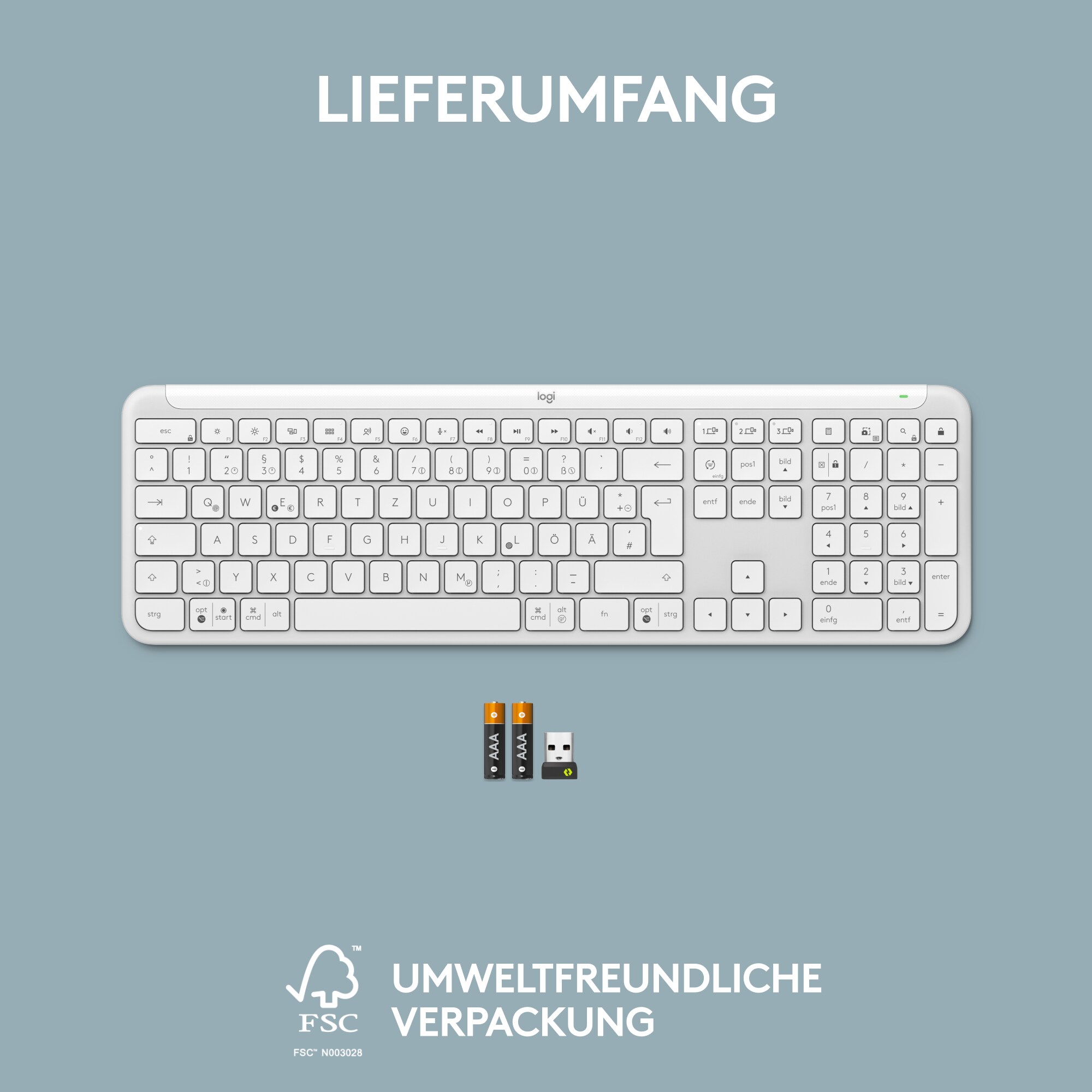 Logitech Signature Slim K950 Pale Grey - Kabellose Tastatur inkl. Logi Bolt