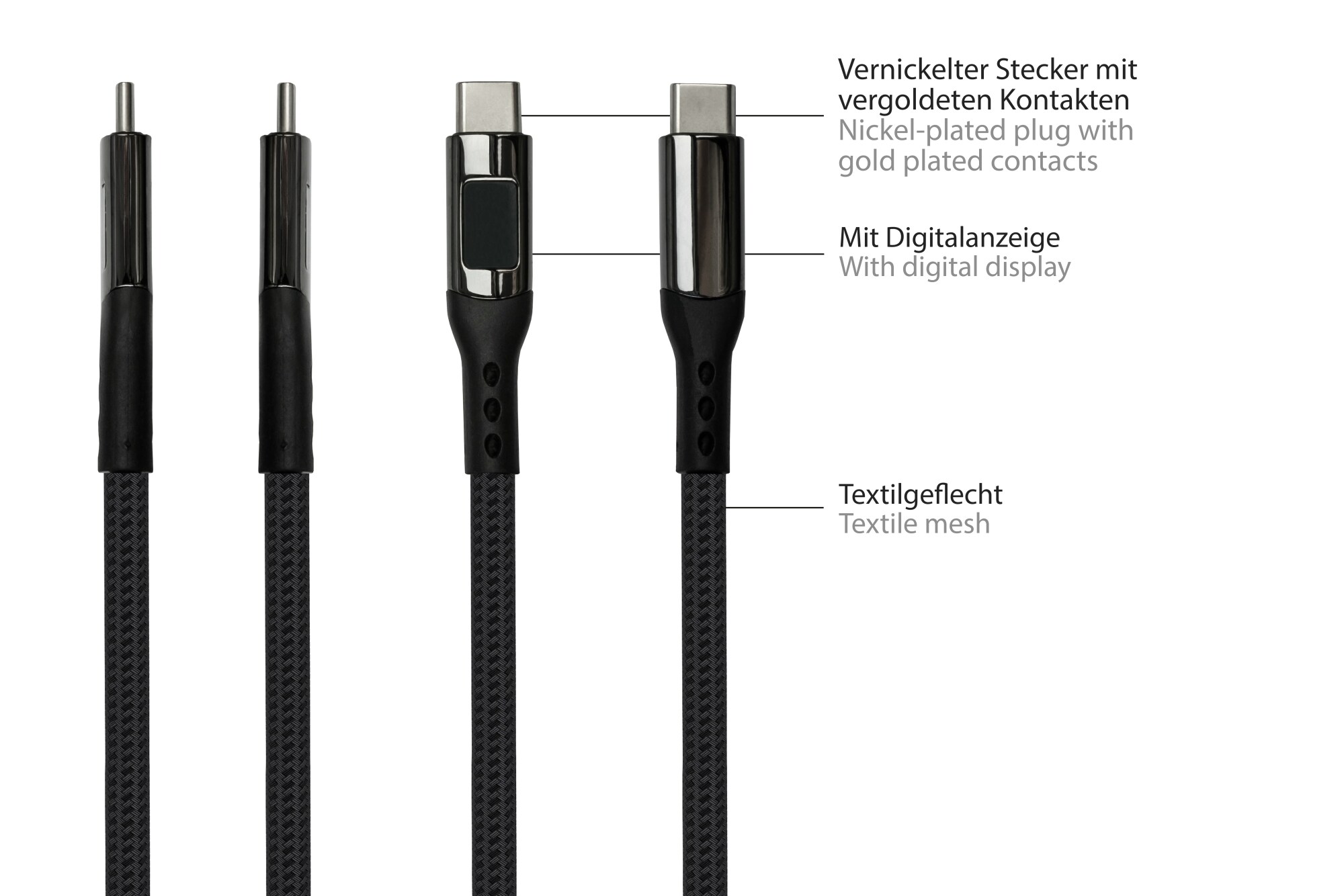 Good Connections USB 2.0 Lade- und Datenkabel (100W) mit Digitalanzeige USB-C